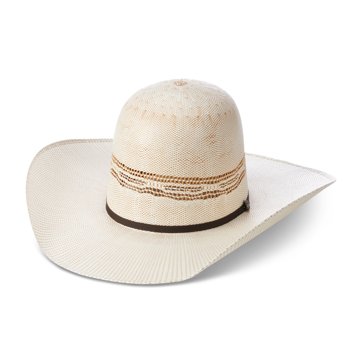 Rafter C Men's Ivory and Brown Vented Open Crown Bangora Straw Cowboy Hat - Image 1