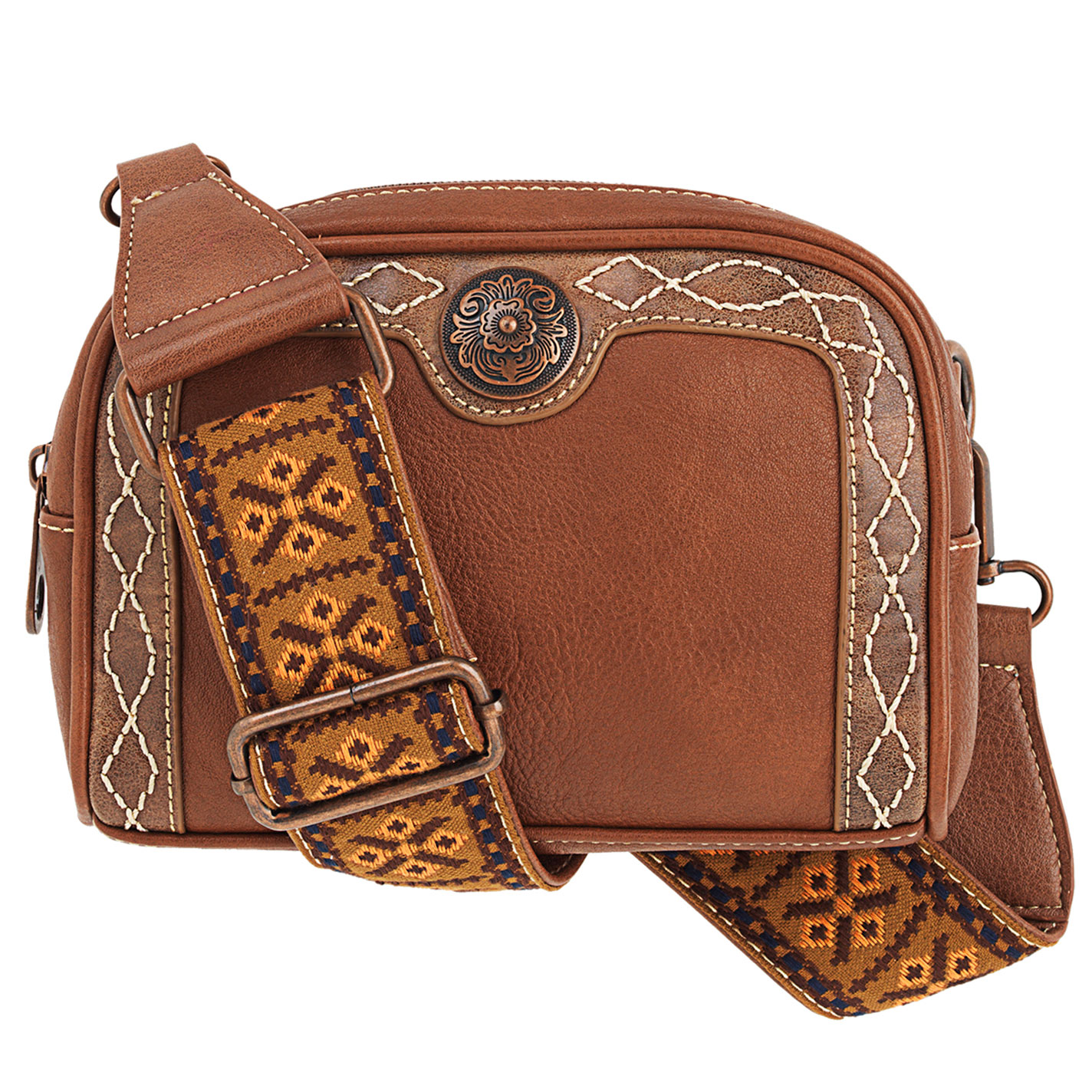 Blazin Roxx Cinnamon Leather Guitar Strap Crossbody Bag - Image 1