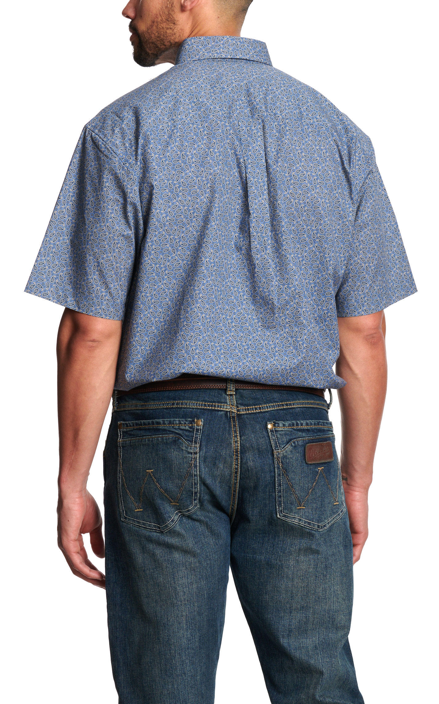 Wrangler Classic Men's Blue Paisley Print Short Sleeve Western Shirt - Image 1