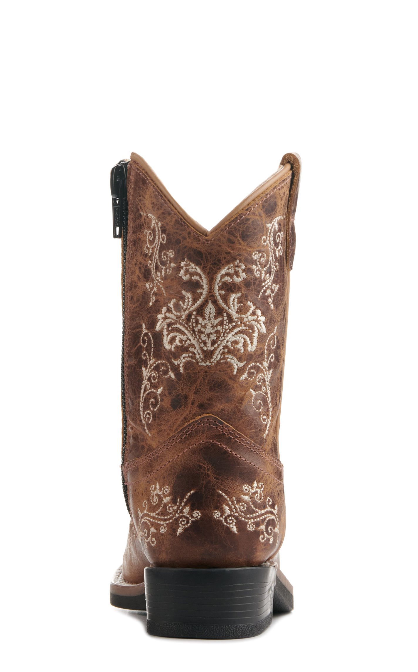 Old West Toddlers' Burnt Tan with Cream Embroidery Wide Square Toe Cowboy Boots - Image 1