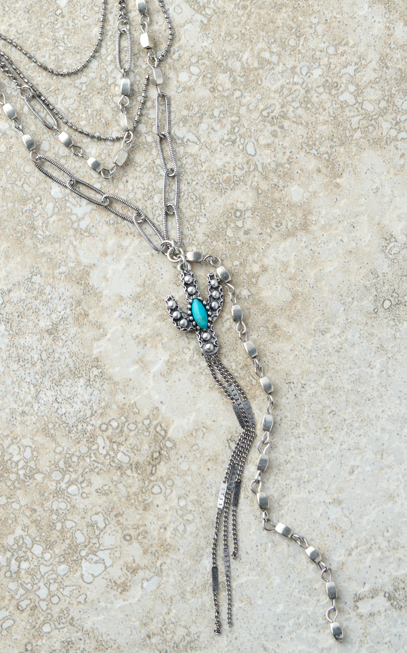 Cowgirl Confetti 4 Strand Silver Cactus & Chain Desert Rain Necklace - Image 2