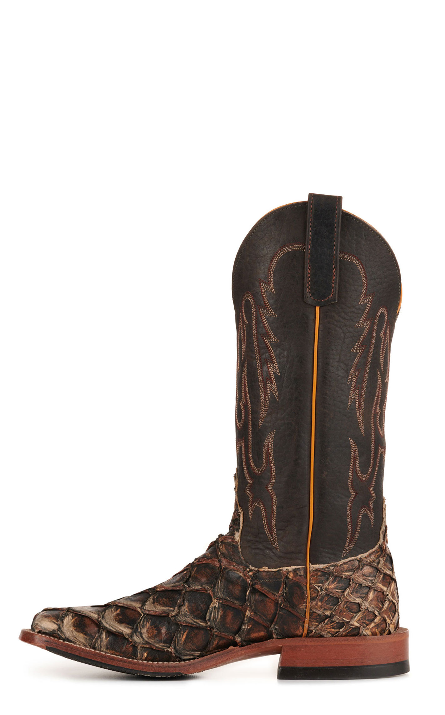 Anderson Bean Men's Black and Rusty Brown Big Bass Wide Square Toe Exotic Cowboy Boot - Image 1