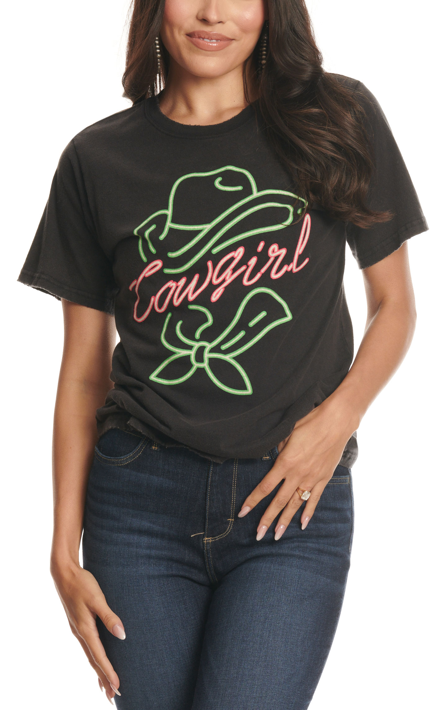 Zutter Women's Black & Neon Cowgirl Graphic T-Shirt - Image 1