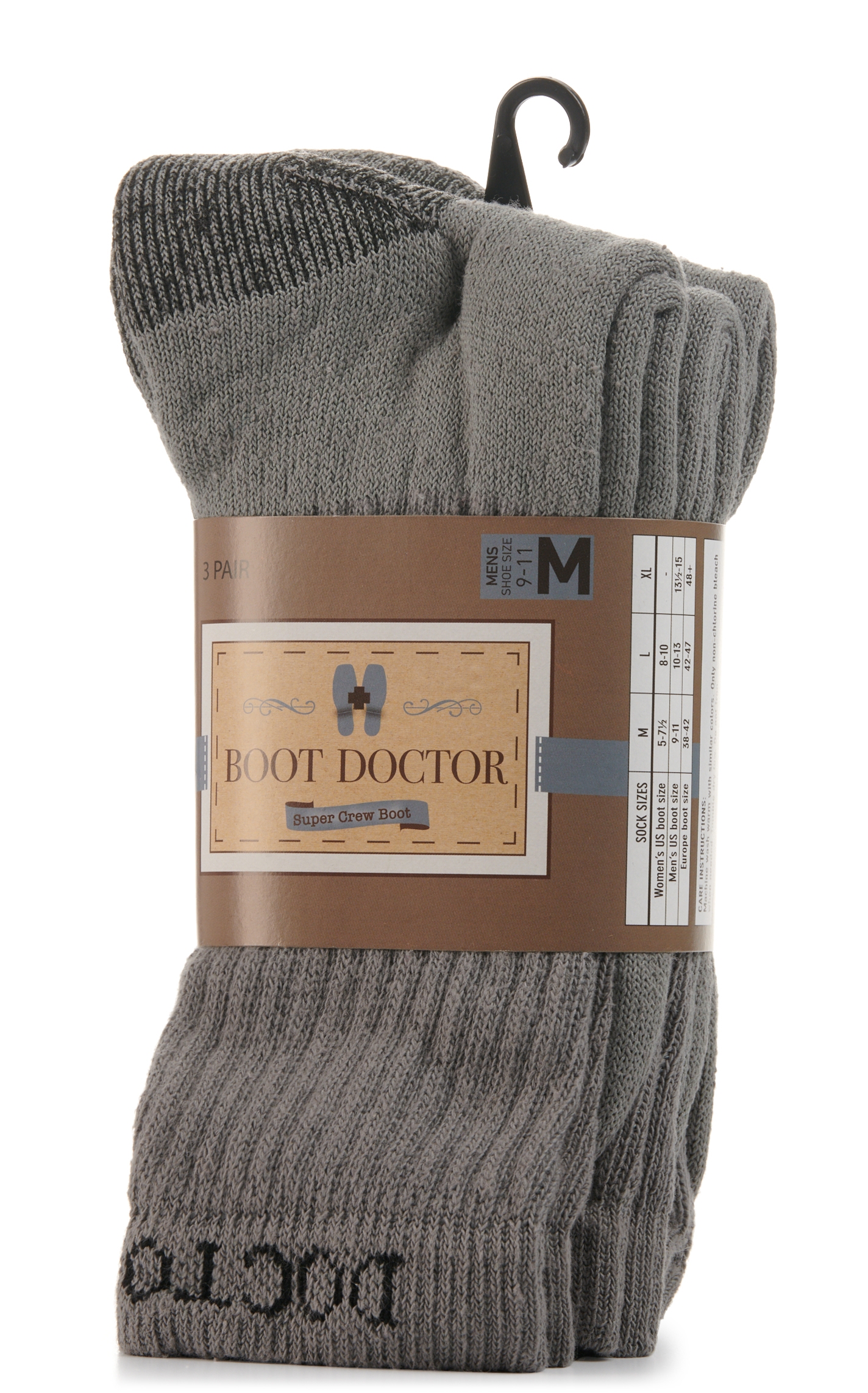 Boot Doctor Men's Gray Super Crew 3Pk Boot Socks - Image 1