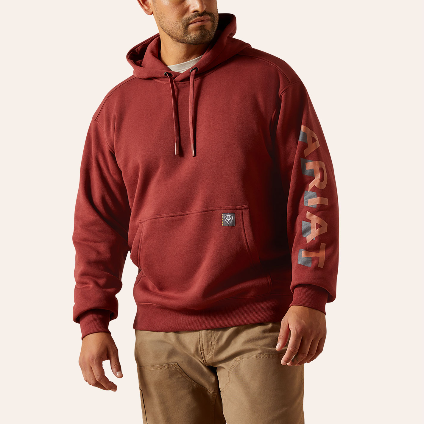 Ariat Men's Rebar Madder Brown Lightweight Logo Hoodie - Image 1