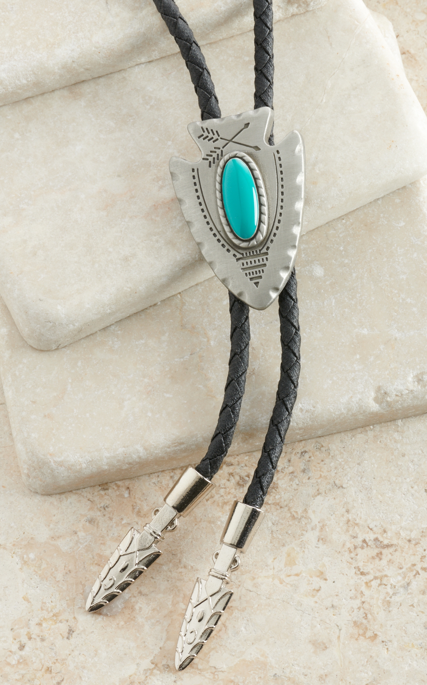 M&F Western Products Antiqued Silver Turquoise Arrowhead Bolo - Image 1