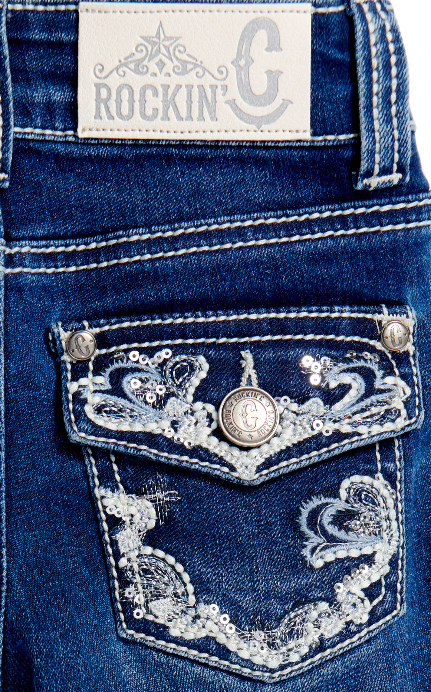 Rockin C Toddler Girl's Dark Wash Scrolling Embroidered Jeans  - Image 1