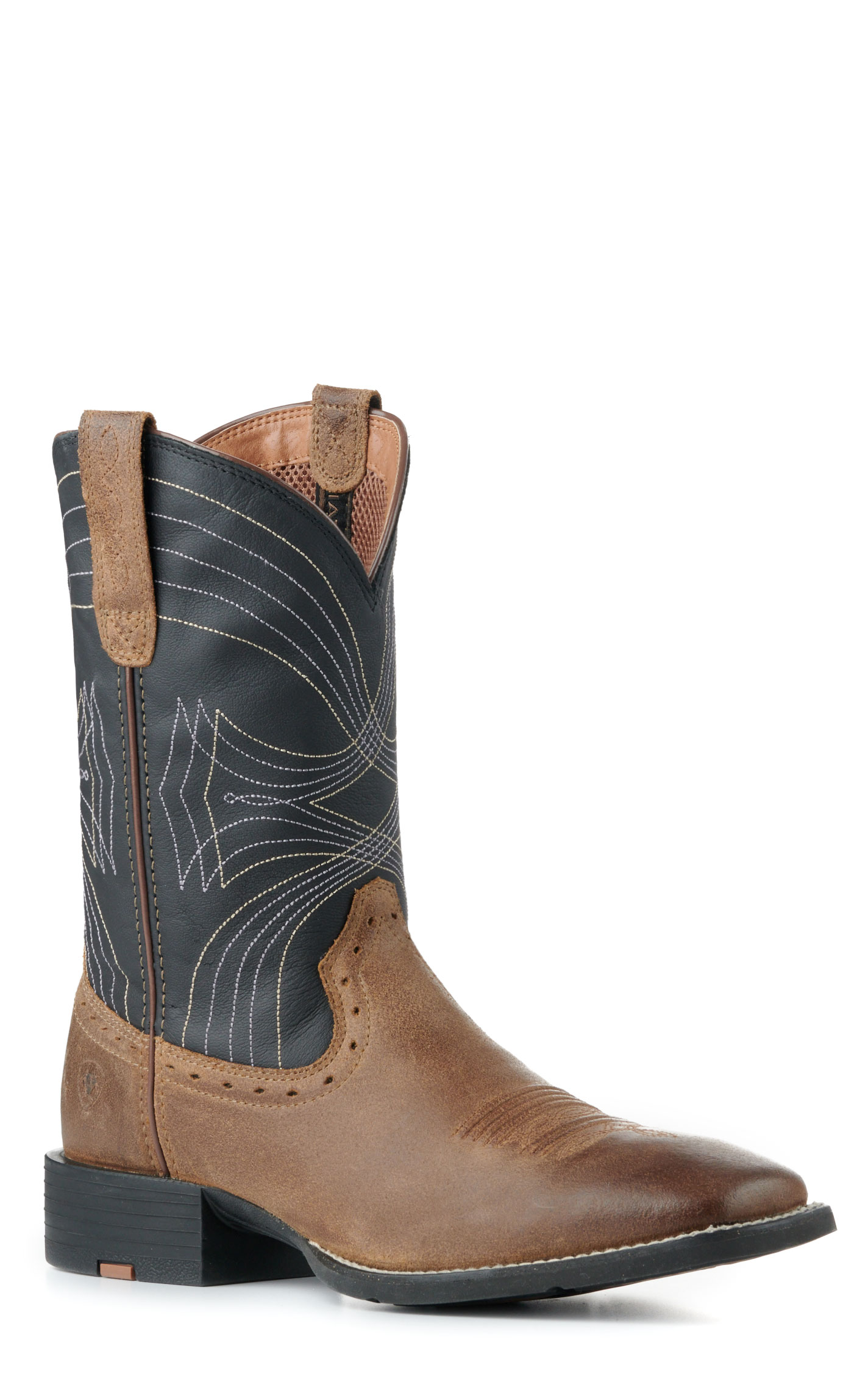 Ariat Men's Sport Barley Brown and Matte Black Wide Square Toe Cowboy Boots - Image 1