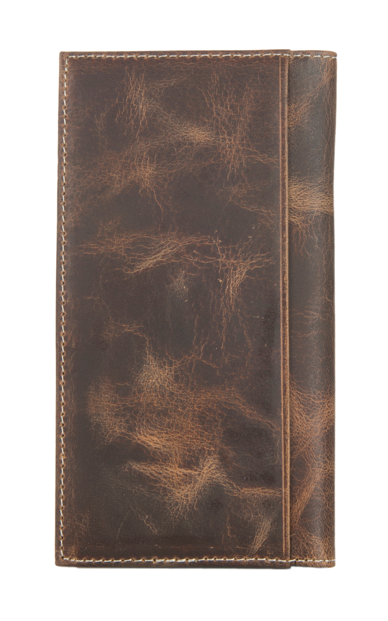 Ariat Distressed Brown with Corner Tooled Overlay and Circle Concho Rodeo Wallet / Checkbook Cover - Image 1
