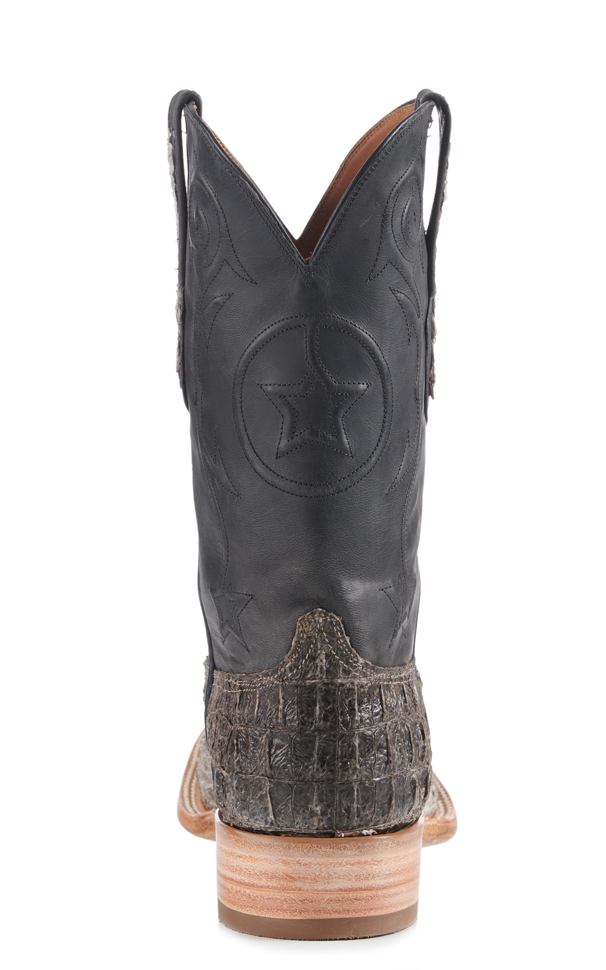 Black Jack Men's Natural Caiman Hornback and Black with Star Inlay Wide Square Toe Exotic Cowboy Boots - Image 1