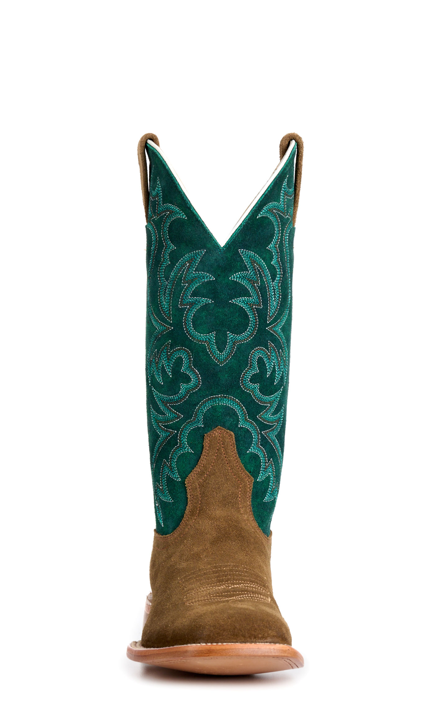 Cavender’s Women’s Moss Brown Suede & Emerald Wide Square Toe Cowboy Boots - Image 1