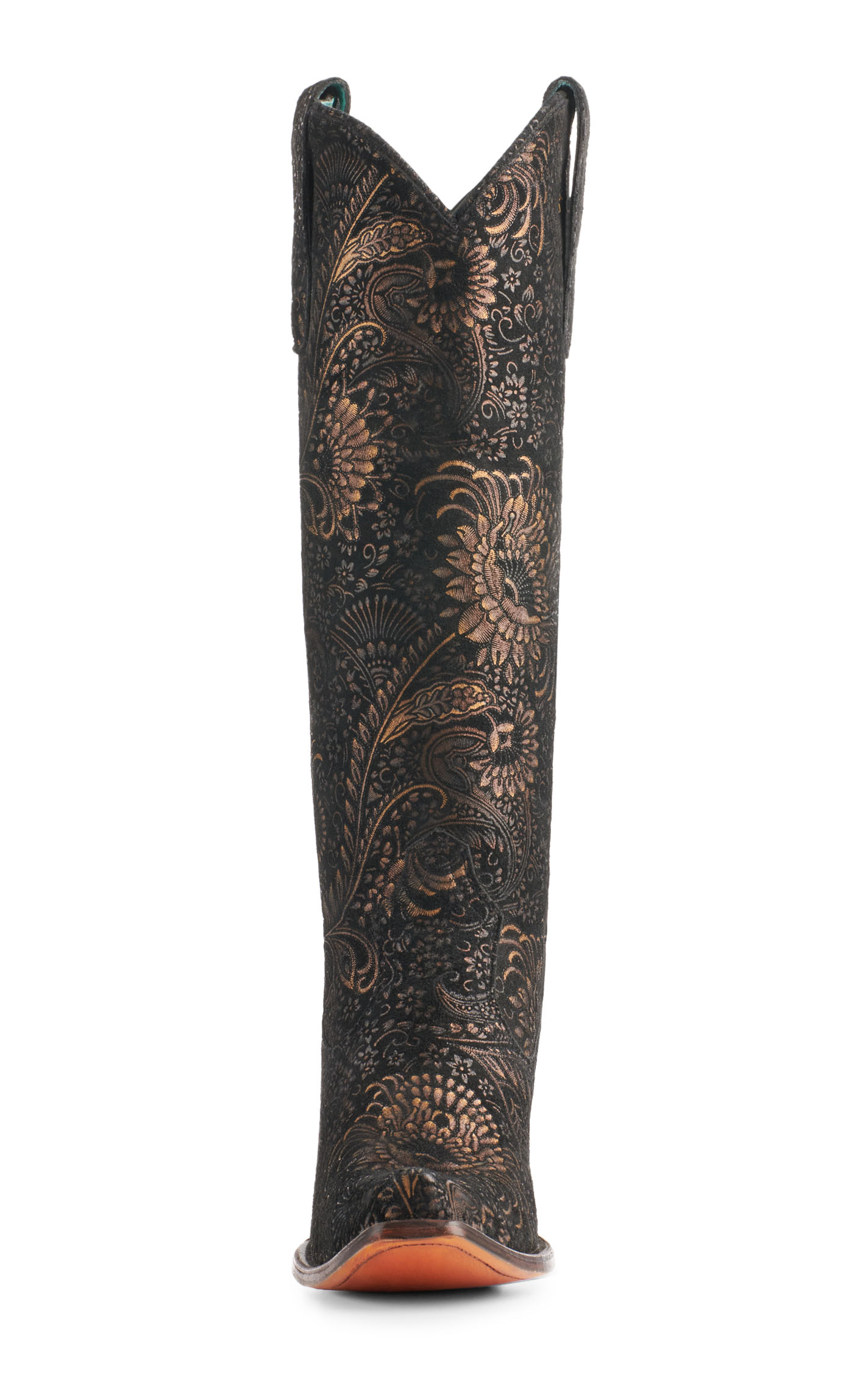 Corral Women's Black and Gold Floral Stamped Suede Snip Toe Cowboy Boots - Image 1