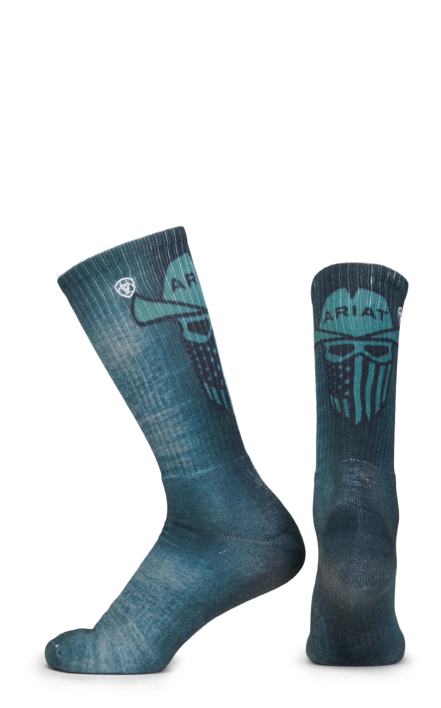 Ariat Men's Gray and Green Flag Cowboy Skull Graphic 2-Pack Crew Socks (Large) - Image 1
