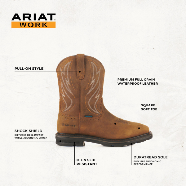 Ariat Men's Sierra Distressed Brown Shock Shield Waterproof Wide Square Toe Work Boot - Image 1