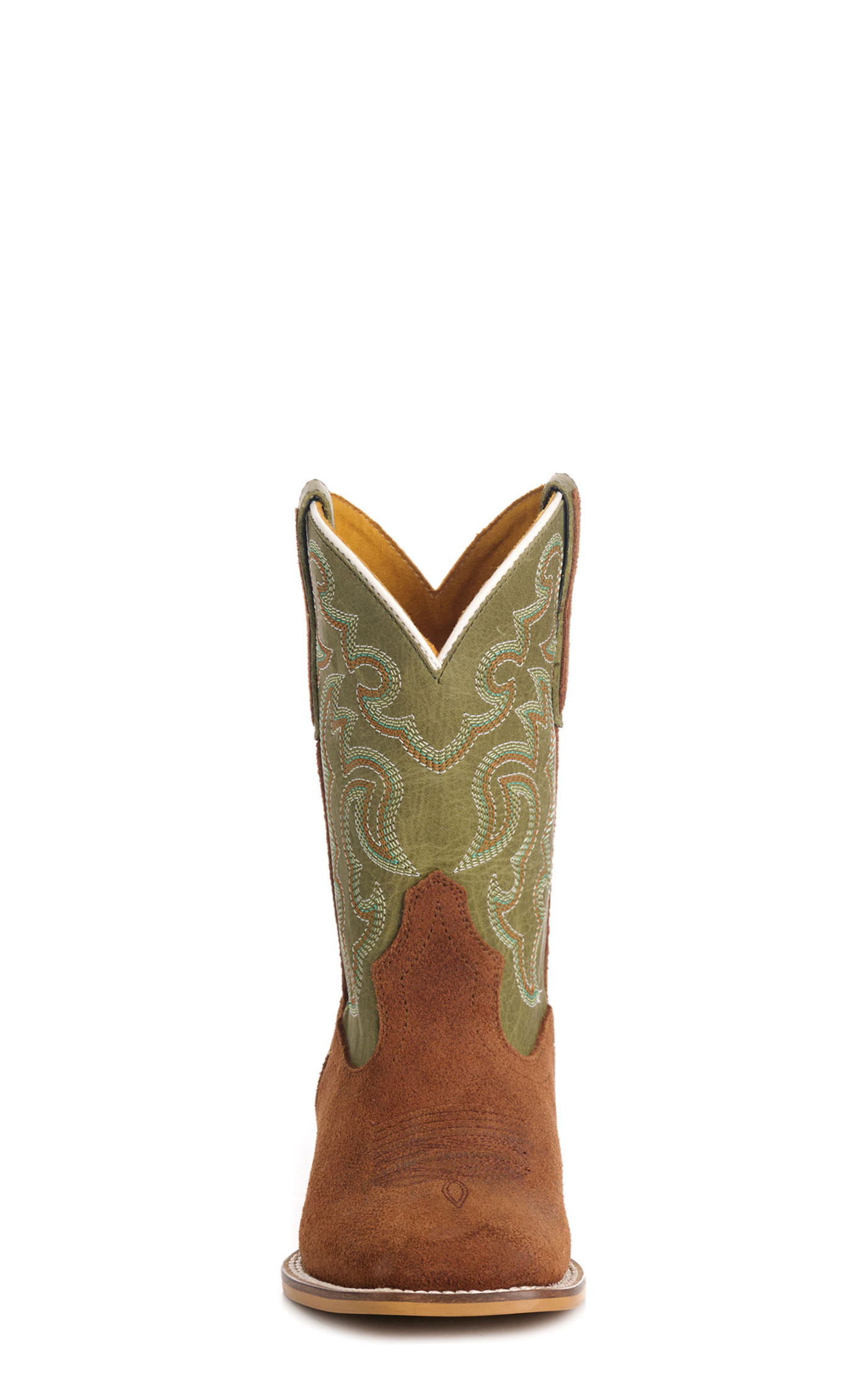 Cavender’s Youth Olive Green & Brown Roughout Suede Square Toe Cowboy Boots - Image 1
