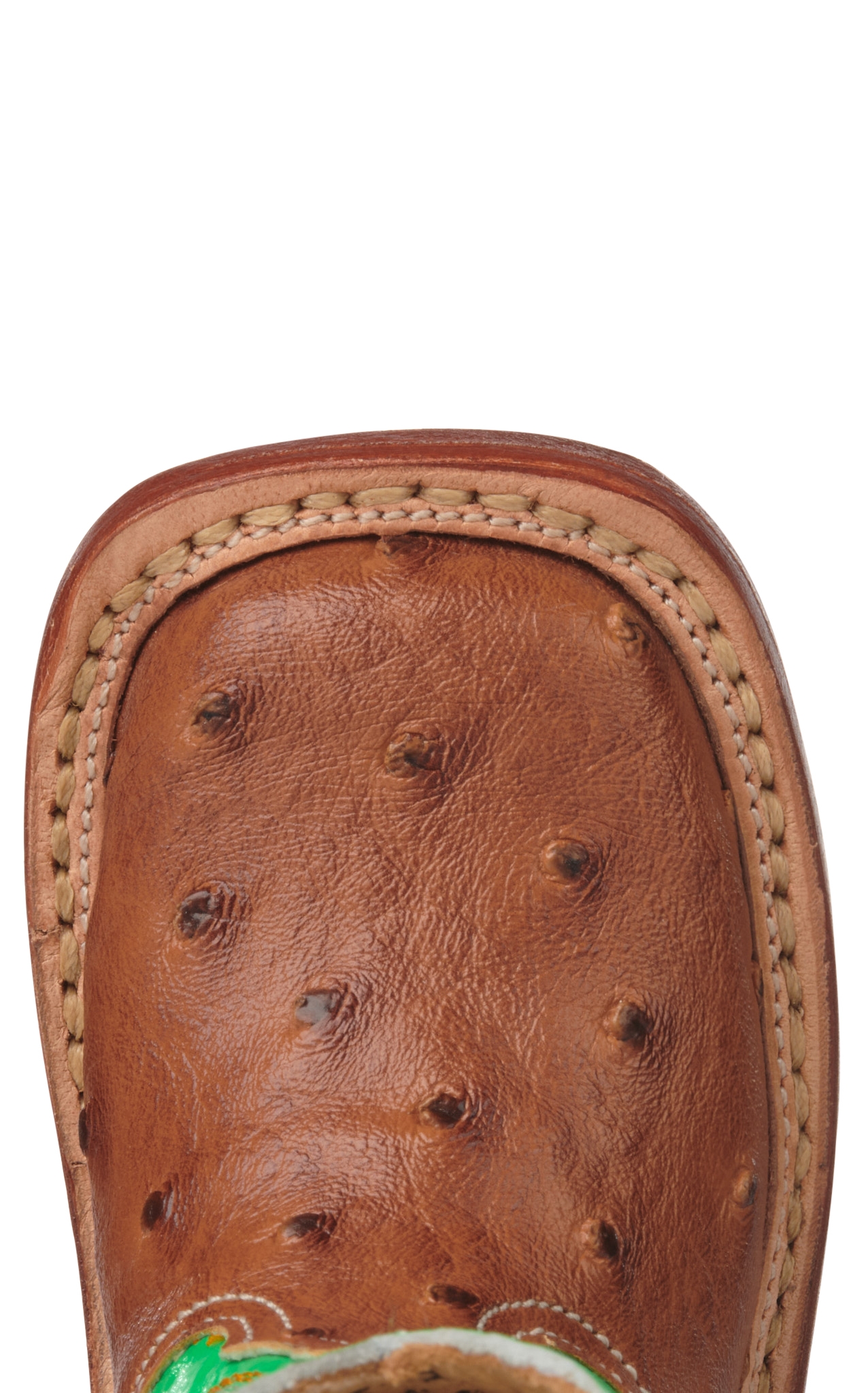 Roper Infant Buddy Neon Green and Cognac Ostrich Print Square Toe Cowboy Boots - Image 1
