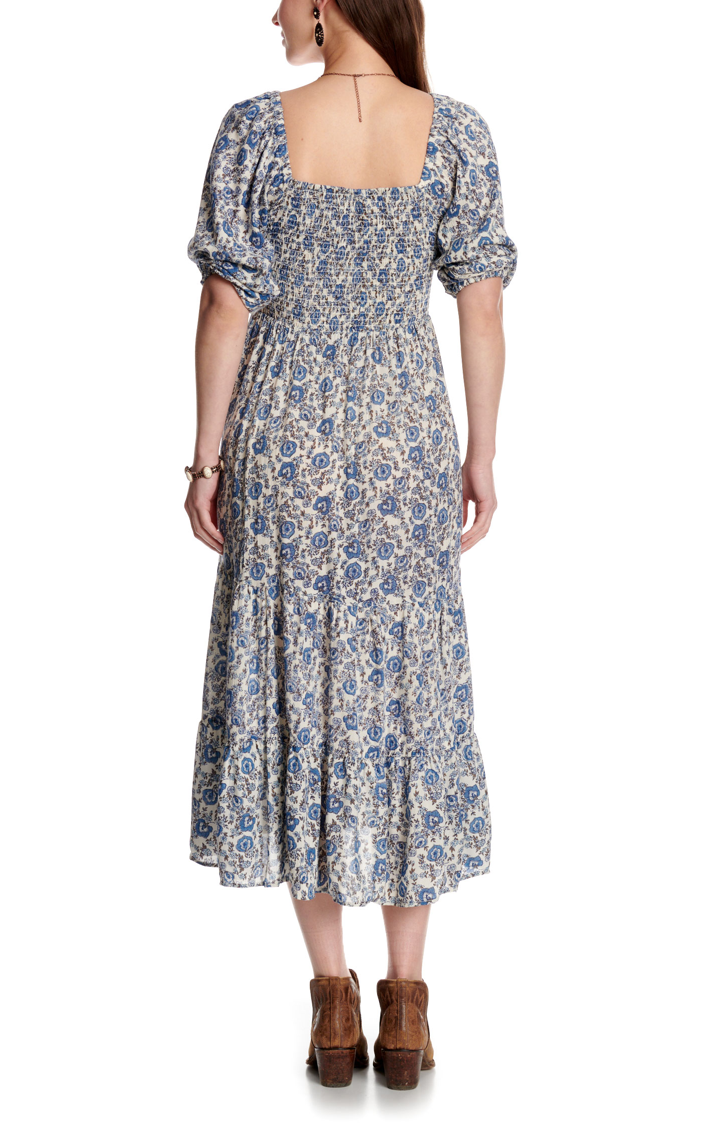 Angie Women's Ivory & Blue Floral Print Dress - Image 3