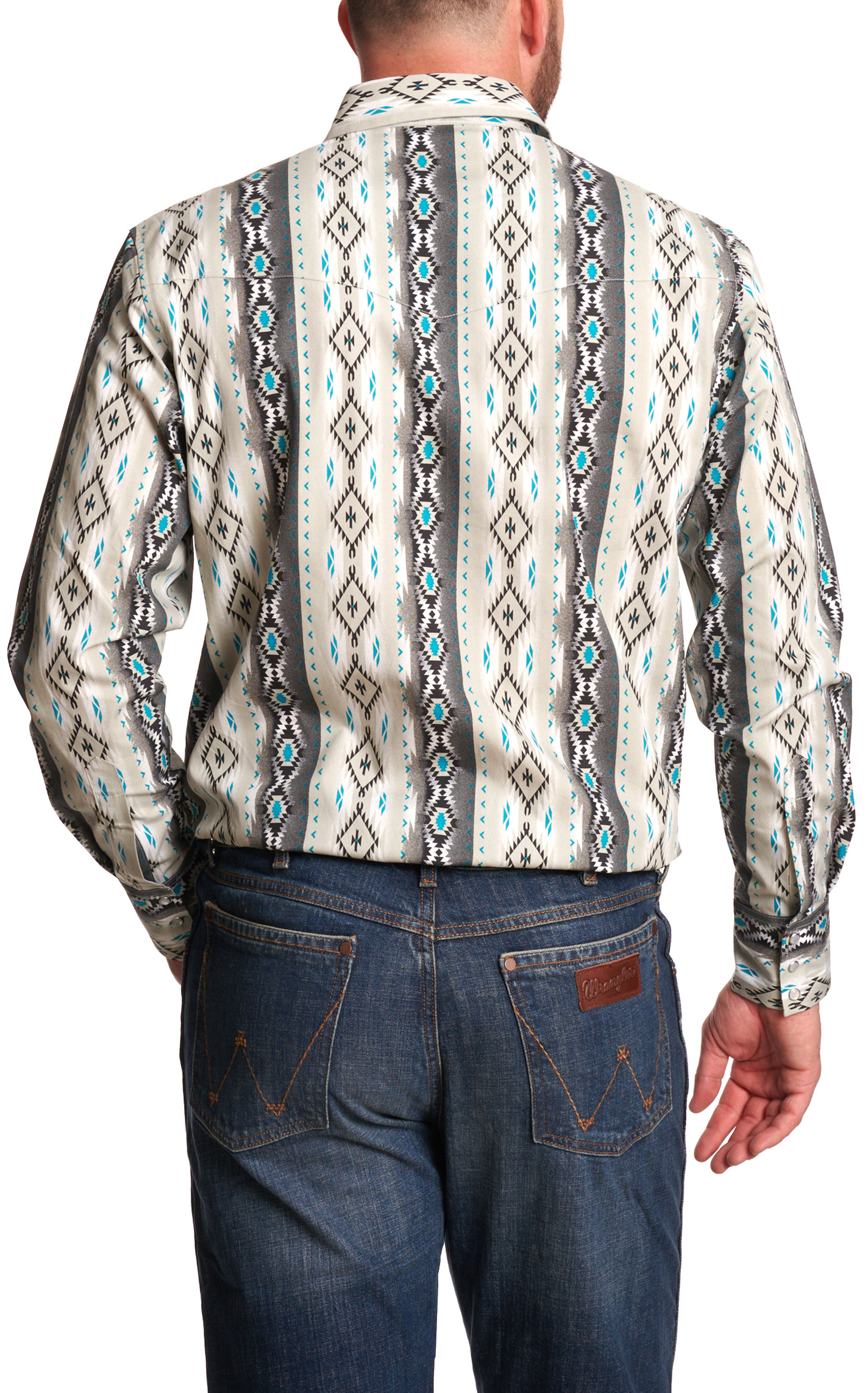 Checotah Men's Gray & Black Aztec Print Western Shirt - Image 1