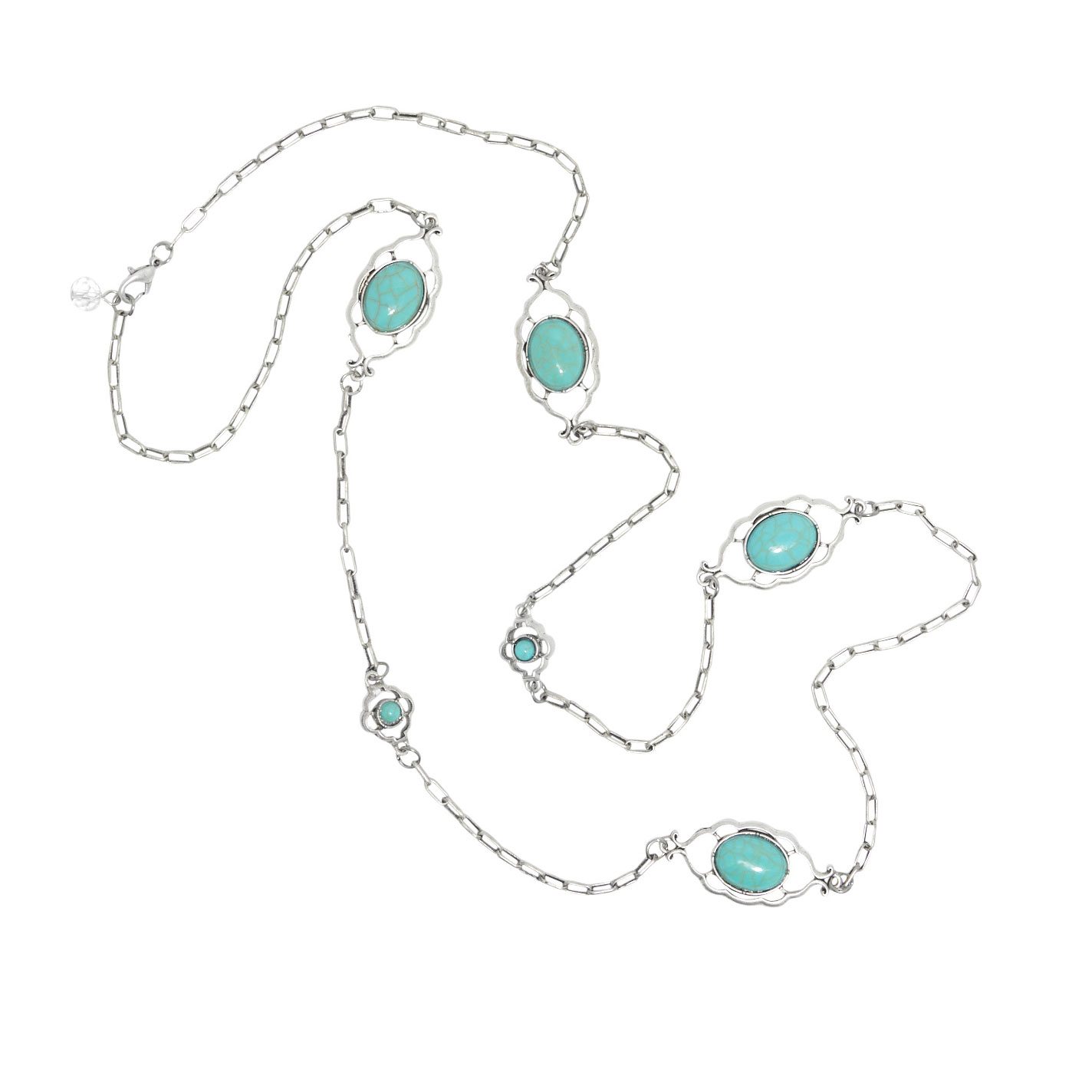 Rockin' C Light Silver & Turquoise Open Long Chain Necklace - Image 1