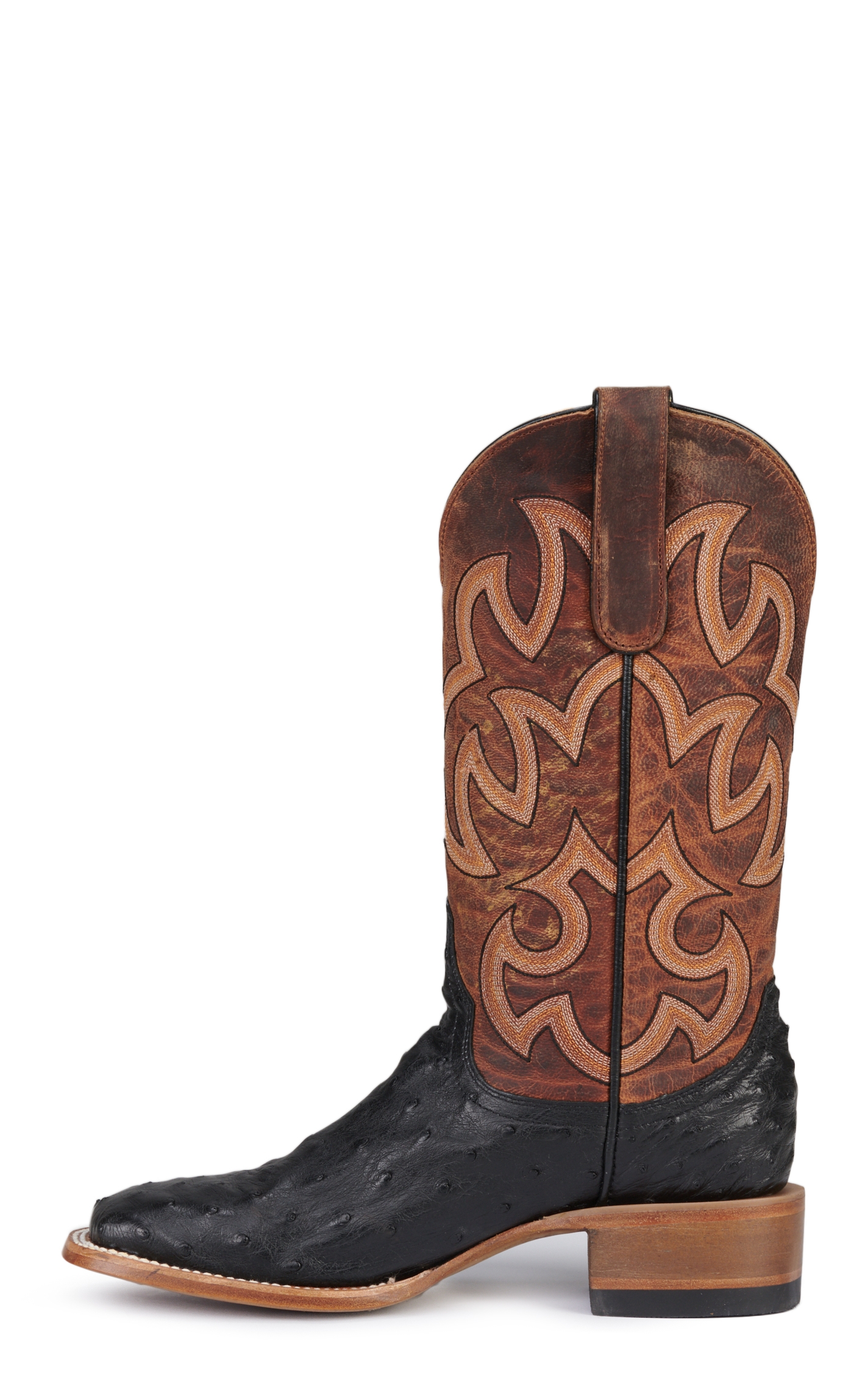Cavender’s Women’s Brown Leather and Black Full Quill Ostrich Exotic Wide Square Toe Cowboy Boots - Image 1