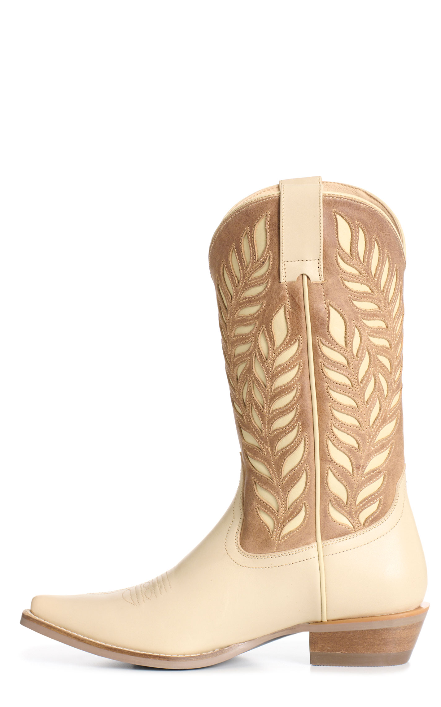 Rockin' C Women's Cream & Sand Botanical Inlay Snip Toe Cowboy Boots - Image 1