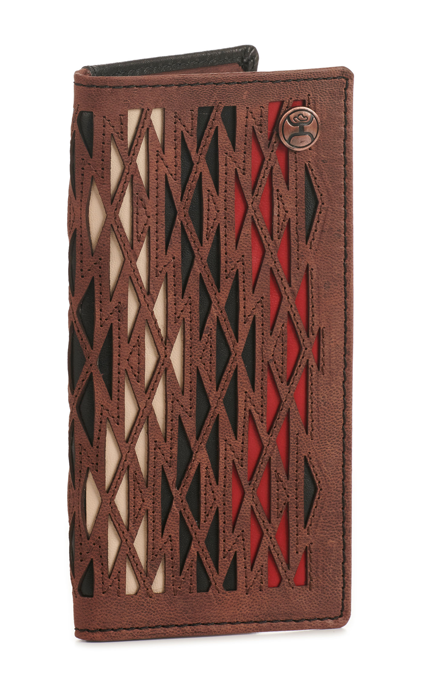 Hooey Men's Brown with Black, Red, and Ivory Aztec Print Rodeo Wallet / Checkbook Cover - Image 1
