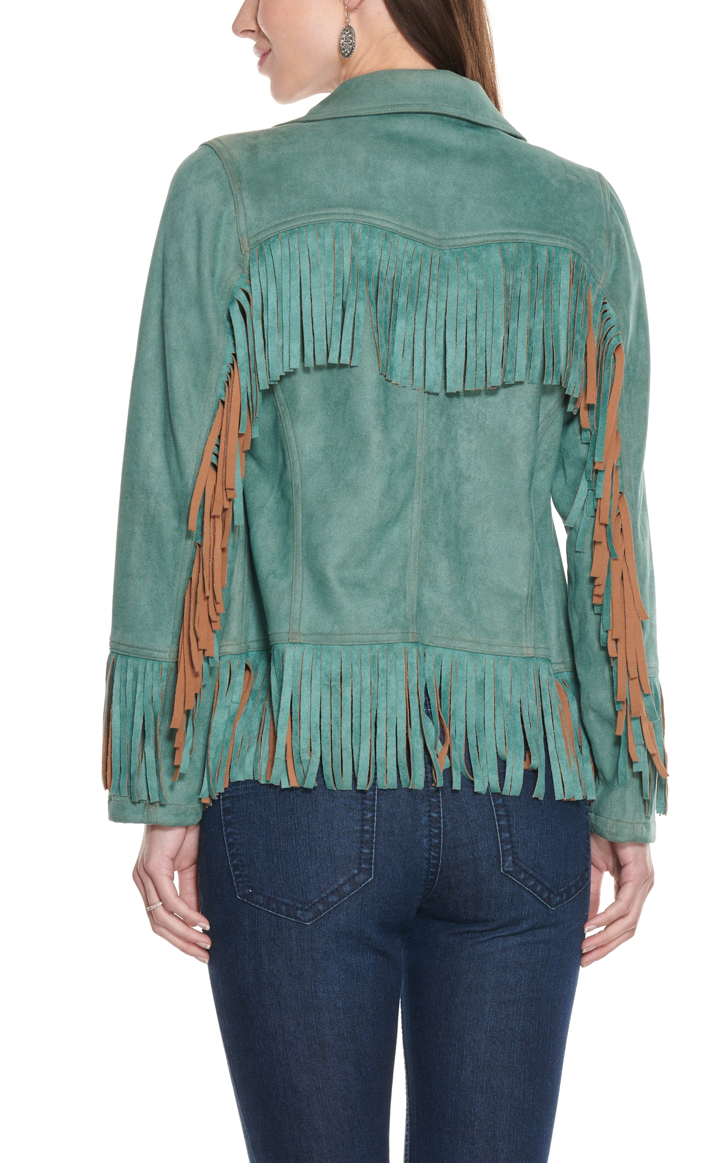 Fashion Express Women's Turquoise with Fringe Jacket - Image 1