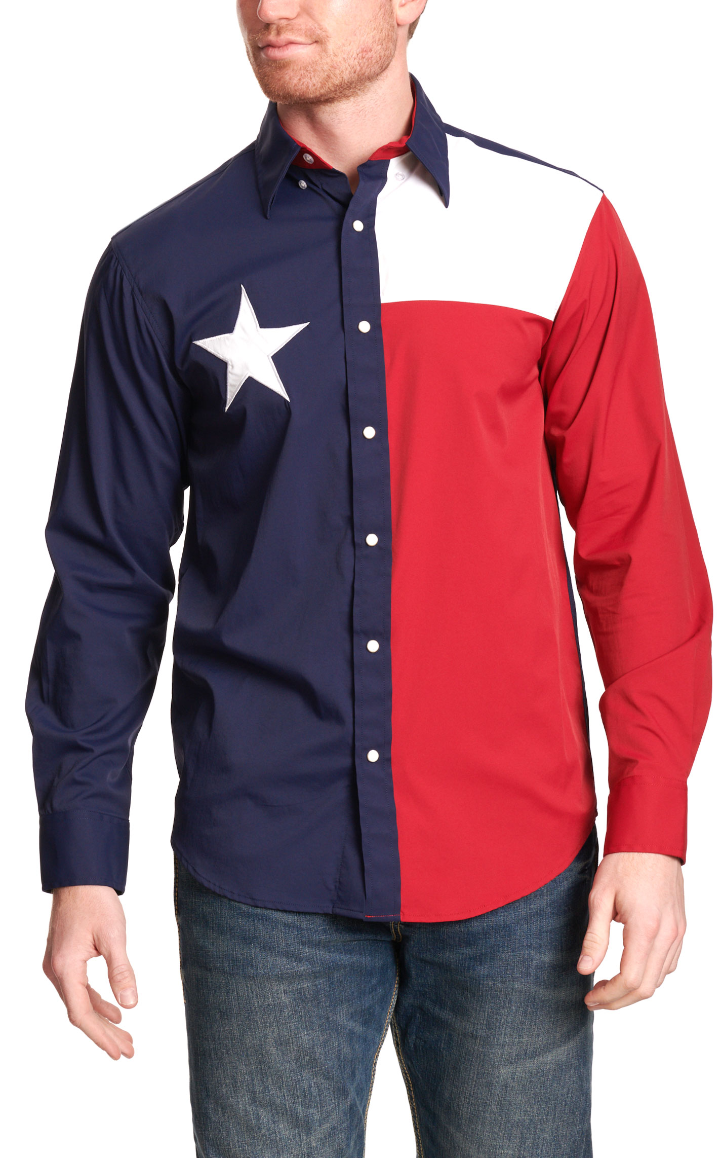 Larro Men's Texas Flag Long Sleeve Snap Fishing Shirt - Image 3