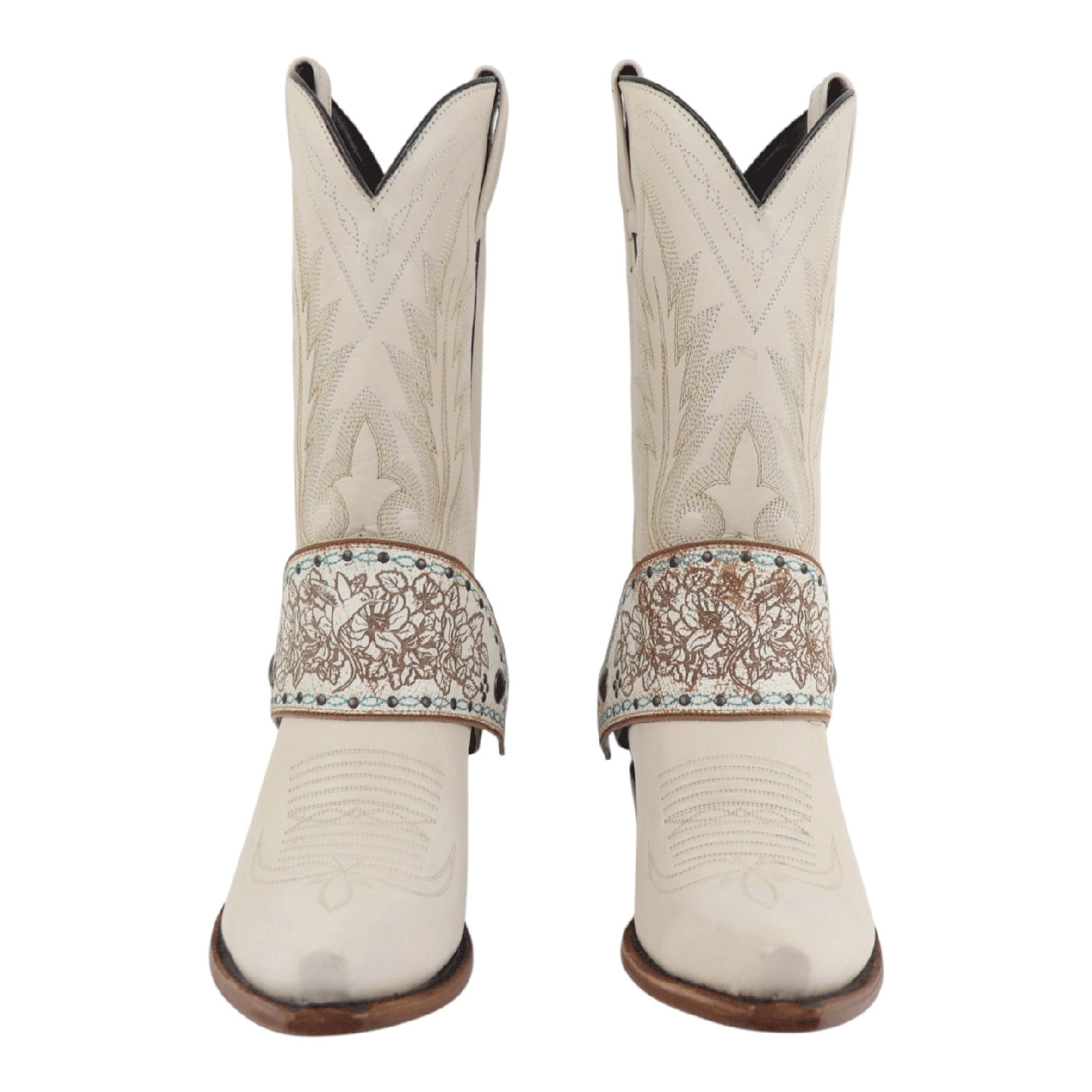 Agave Blue Cream & Brown Hummingbird Embroidered Boot Lassos - Image 1