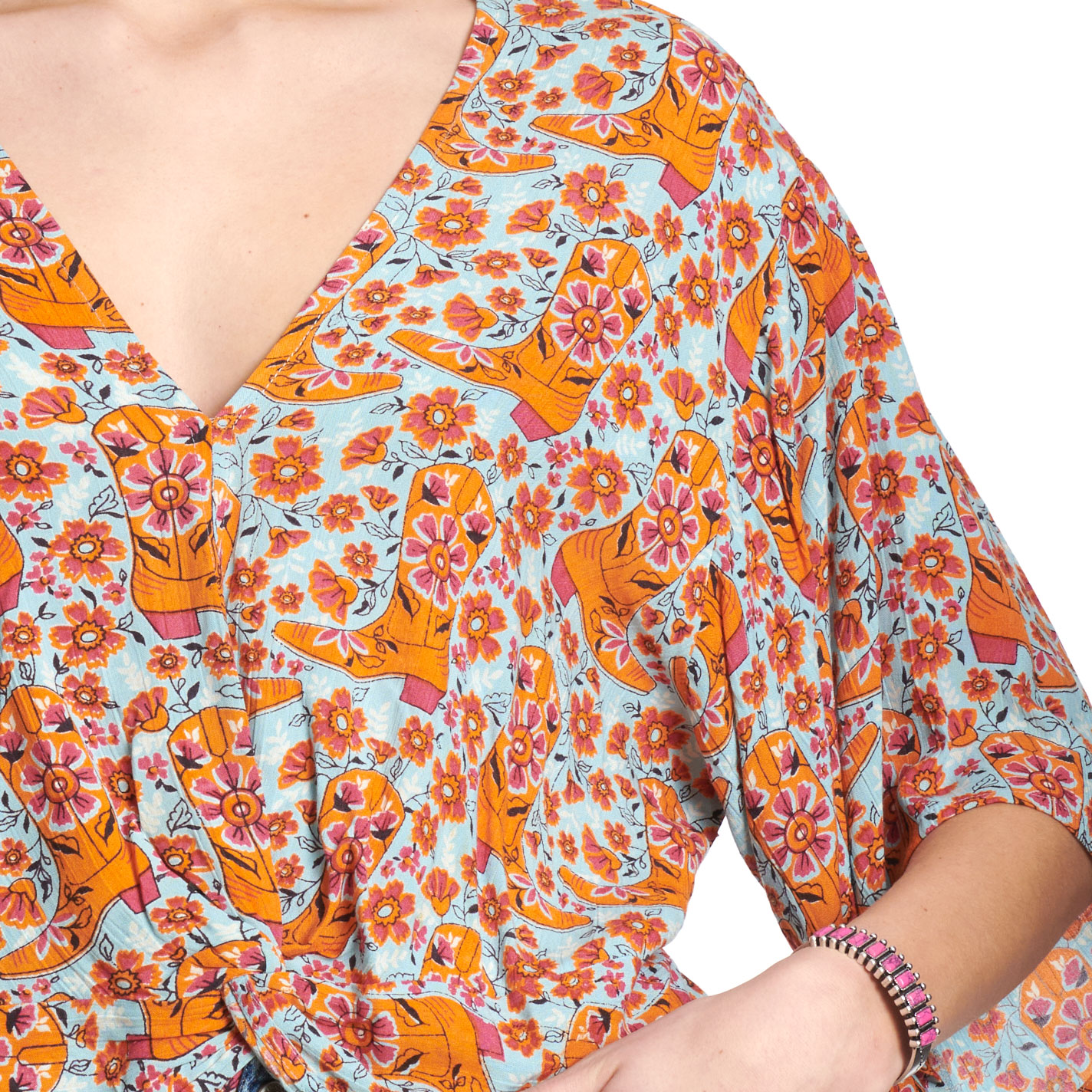 Rockin' C Floral Boot Print Top - Image 1