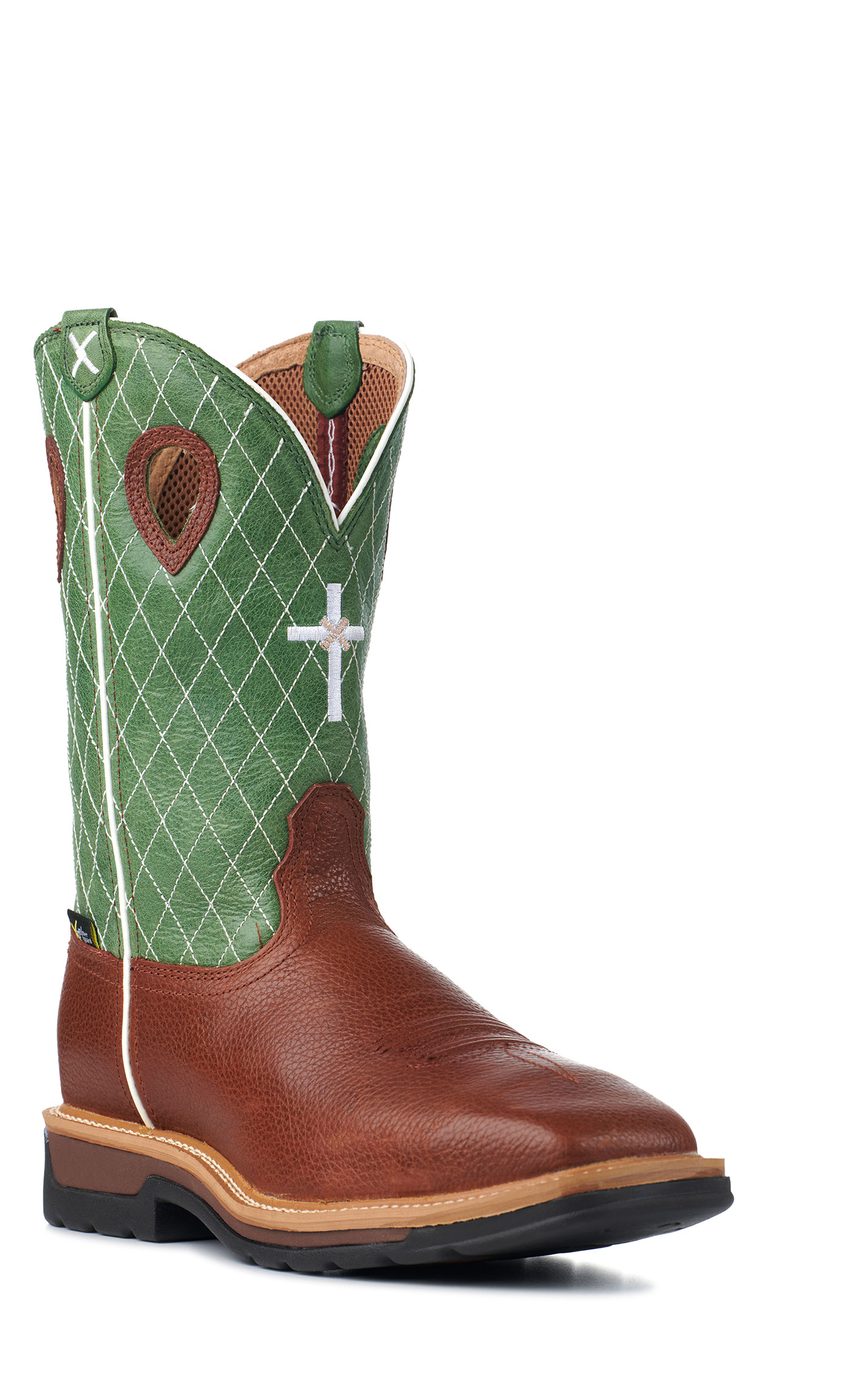 Twisted X Men's Cognac and Lime Green MetGuard Wide Square Steel Toe Work Boot - Image 1