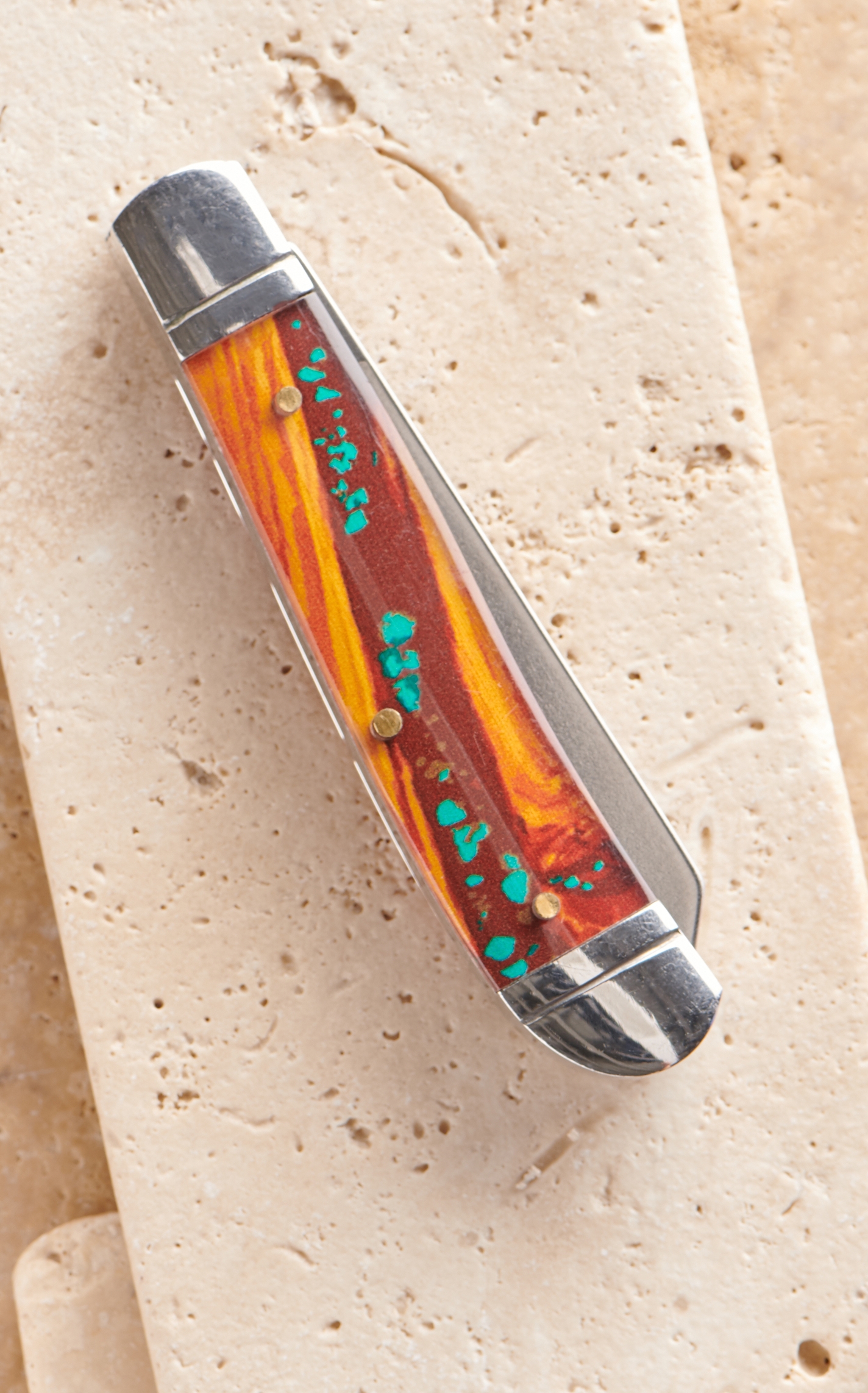 HOOey Brown with Turquoise Acrylic Medium Trapper Knife - Image 1
