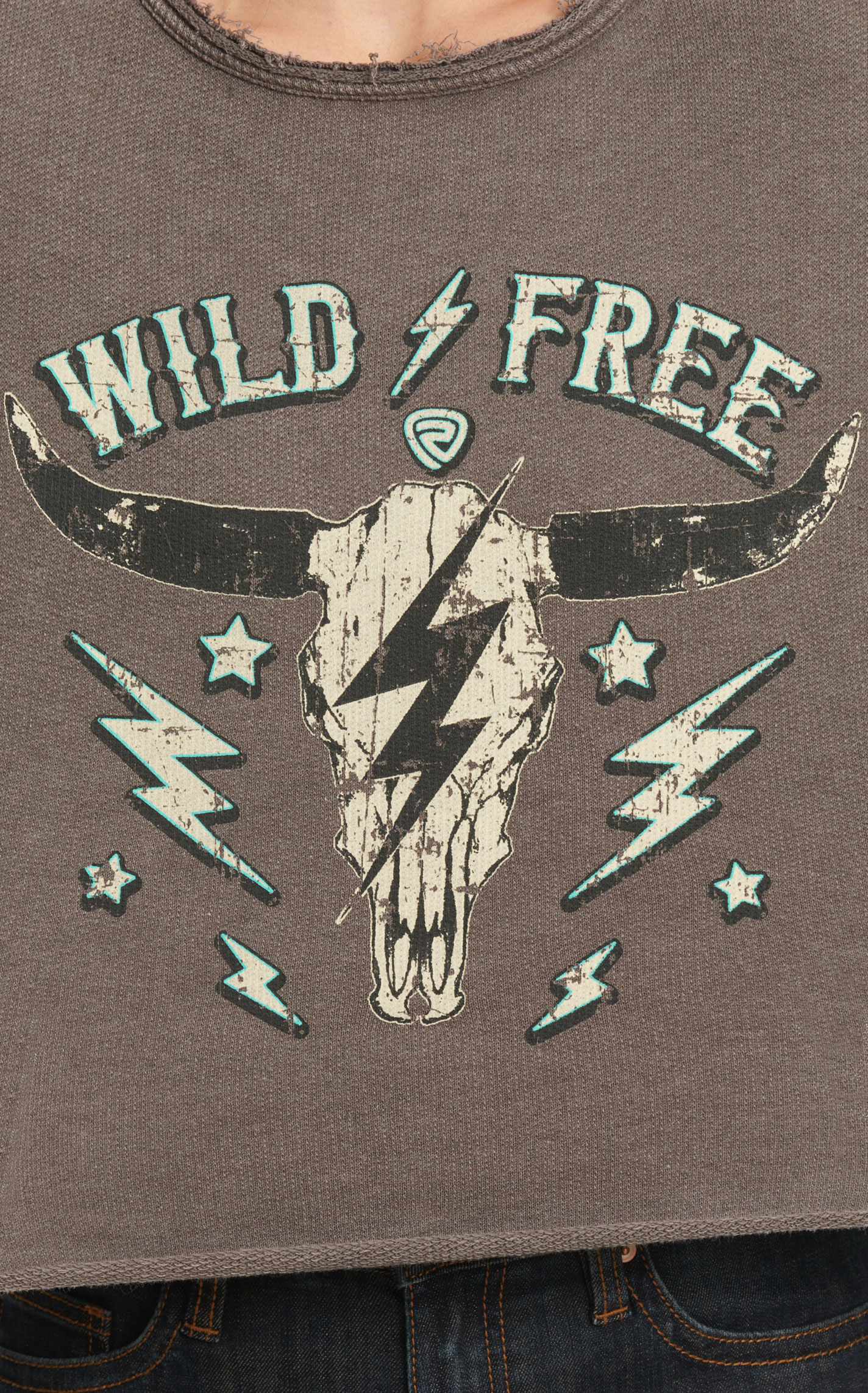Rock & Roll Denim Women's Gray Wild & Free Textured Cropped T-Shirt - Image 1