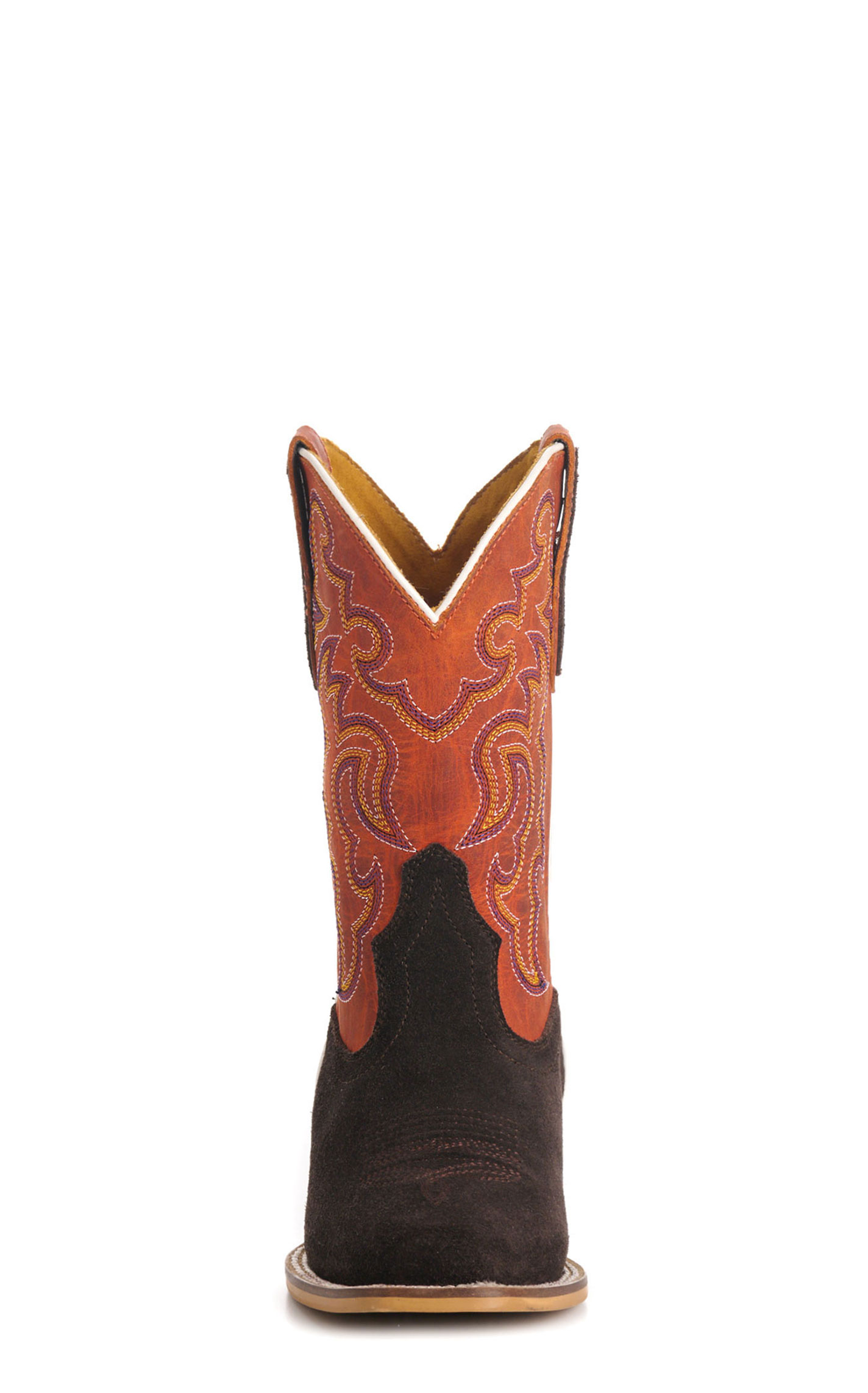 Cavender’s Kids' Orange & Chocolate Roughout Suede Punchy Toe Cowboy Boots - Image 1