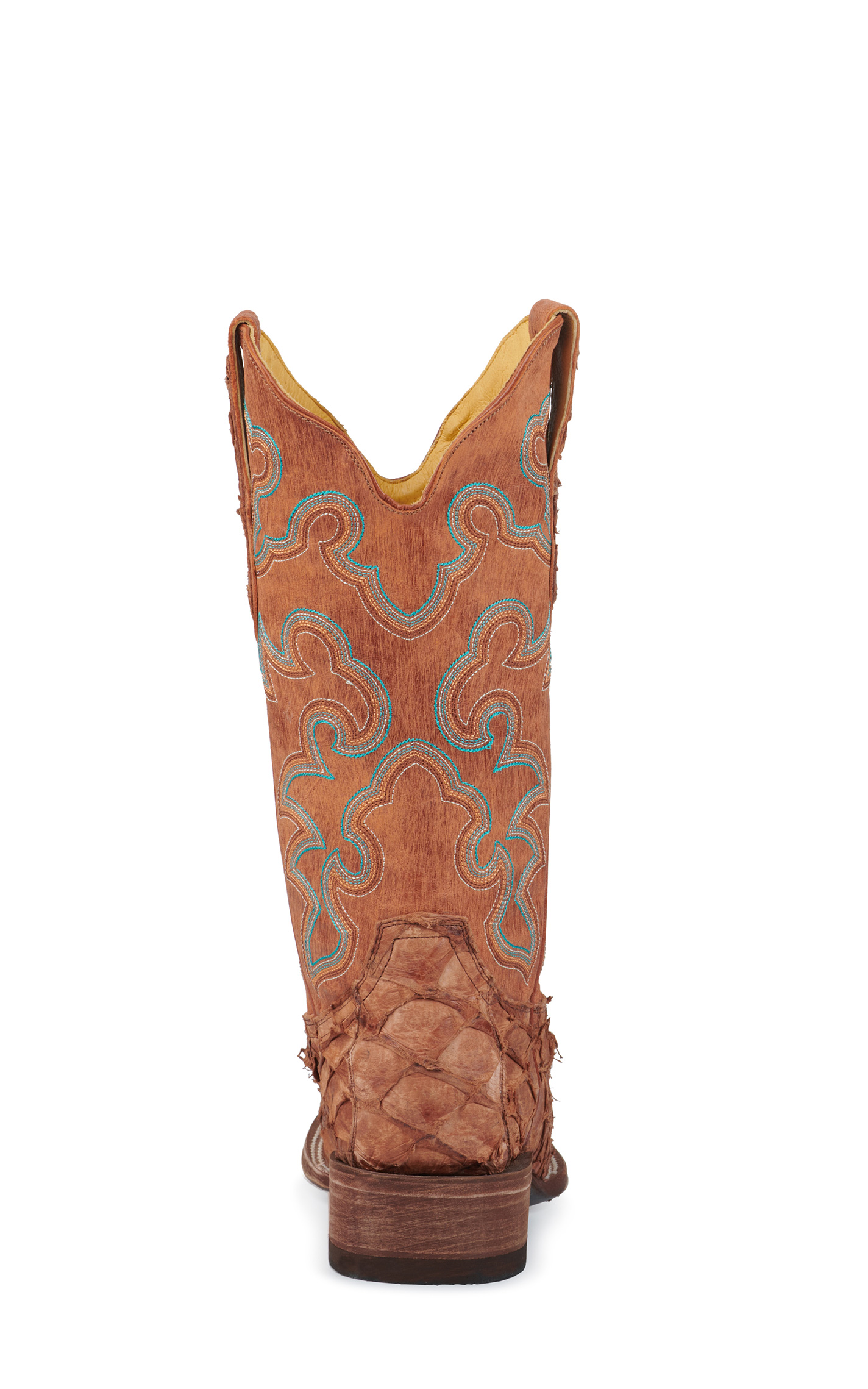 Cavender's Women's Peanut Pirarucu and Mango Wide Square Toe Exotic Cowboy Boots - Image 1