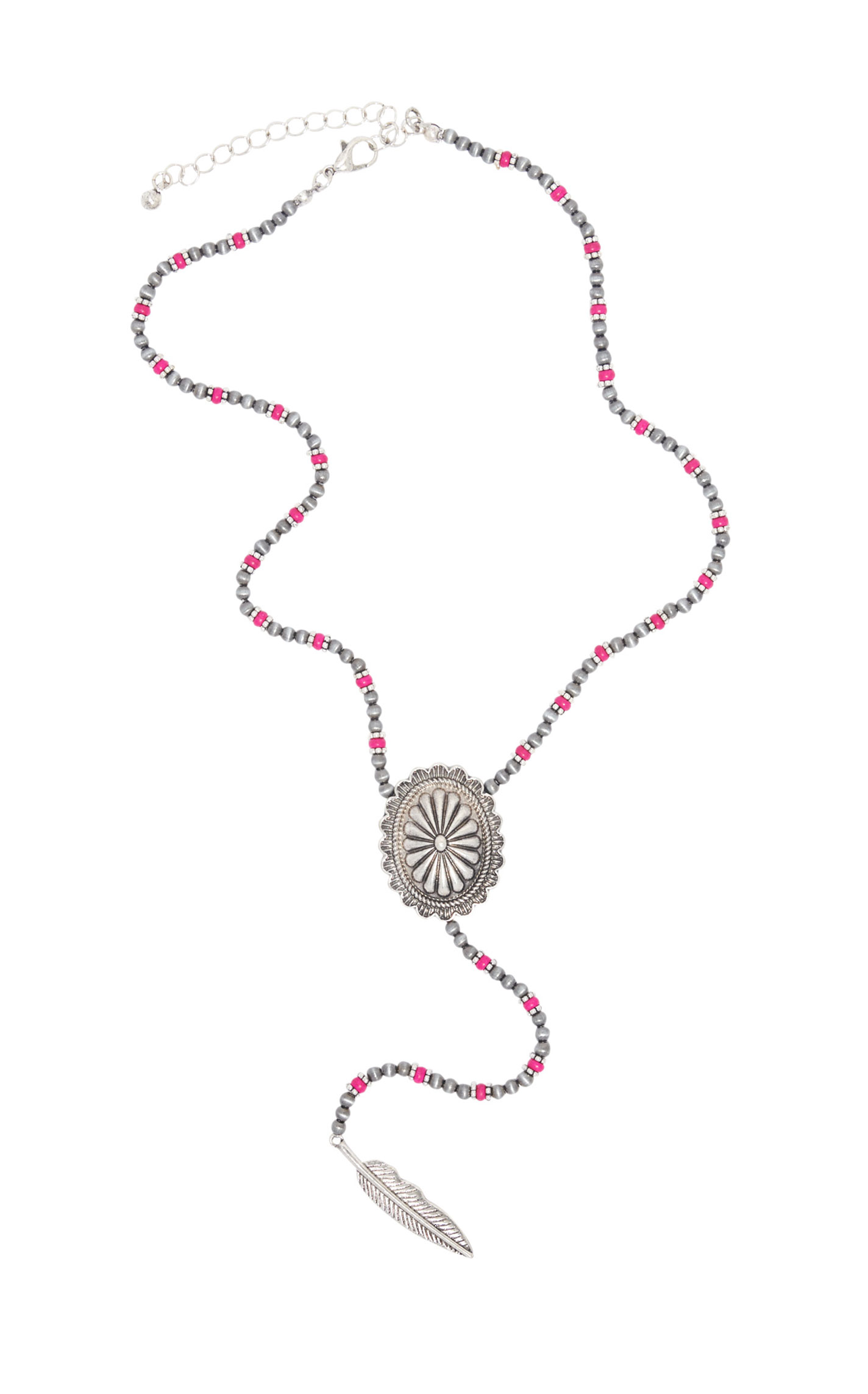 806 by Pink Panache Silver & Hot Pink Beaded Bolo Necklace - Image 2