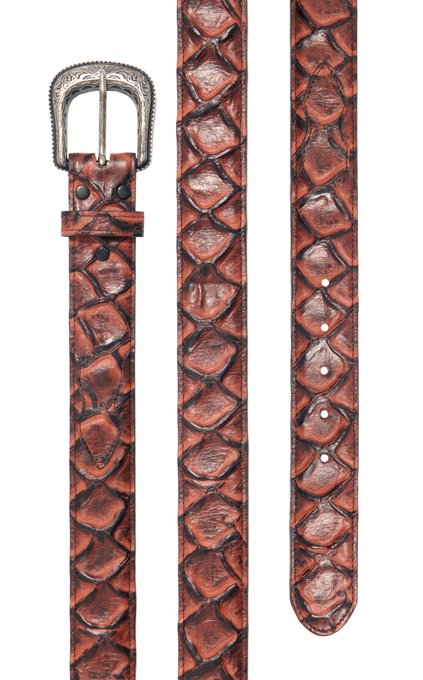 Cavender's Men's Whiskey & Black Pirarucu Print Belt - Image 1