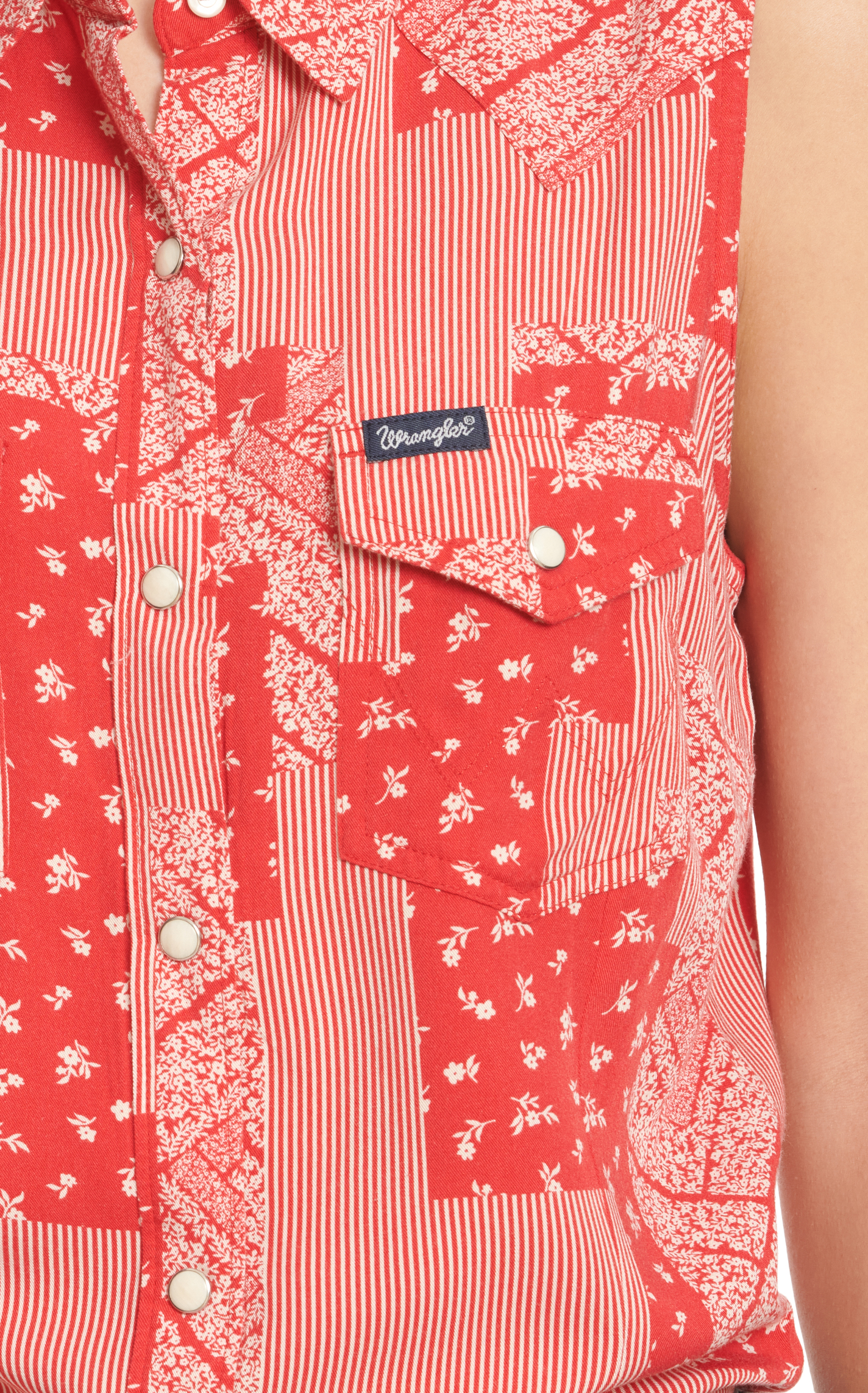 Wrangler Women's Red & White Patchwork Print Sleeveless Top - Image 1