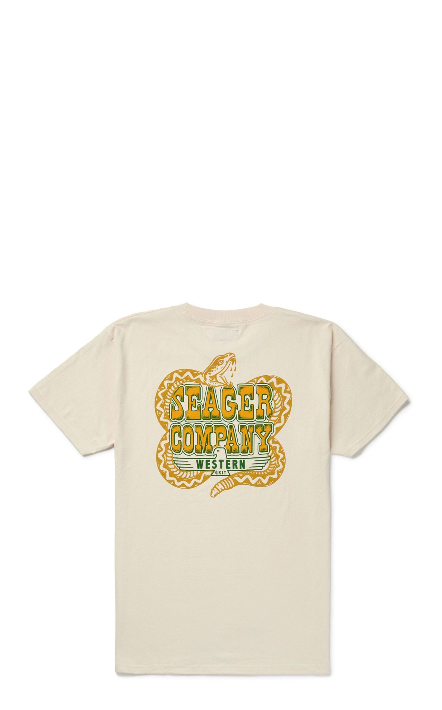 Seager Apparel Men’s White Vintage Rattler T-Shirt - Image 1