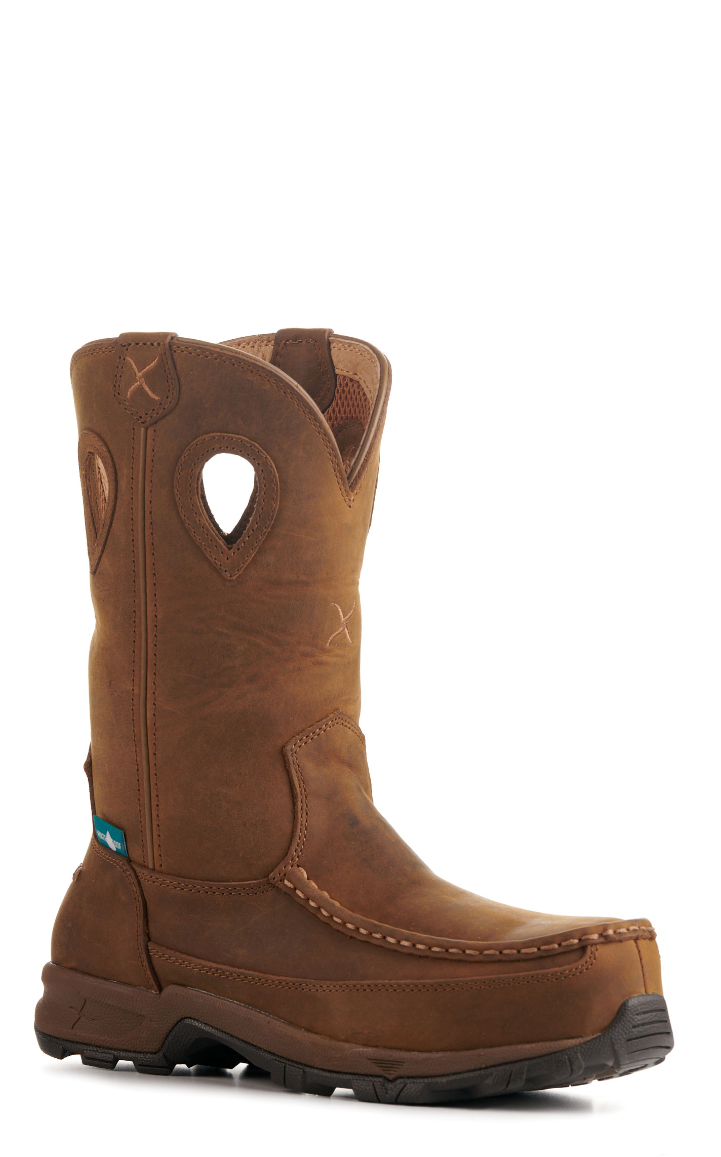 Twisted X Women's Distressed Saddle Waterproof Moc Nano Composite Toe Work Boot - Image 1