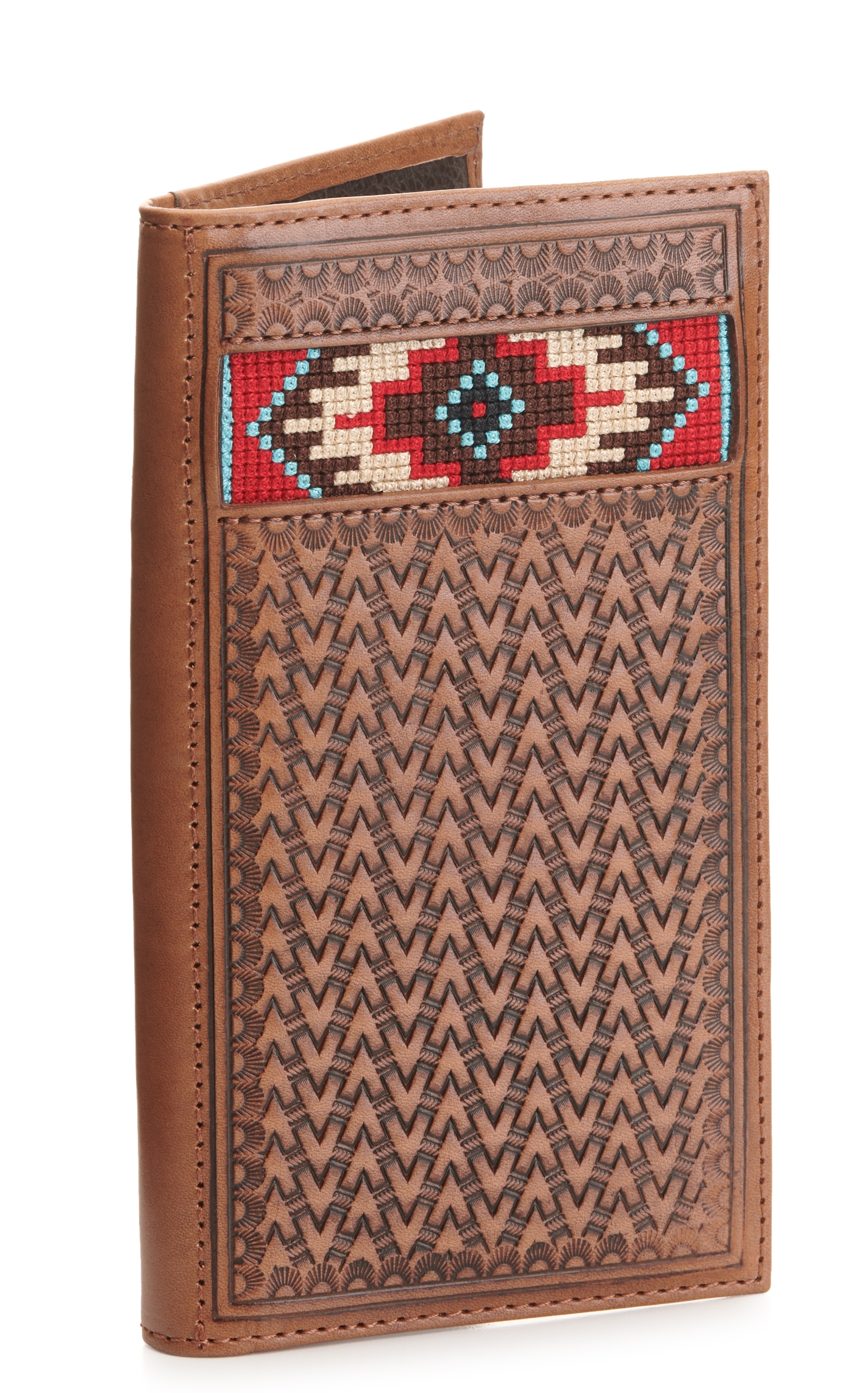 Ariat Brown Basketweave with Aztec Embroidery Rodeo Wallet / Checkbook Cover - Image 1