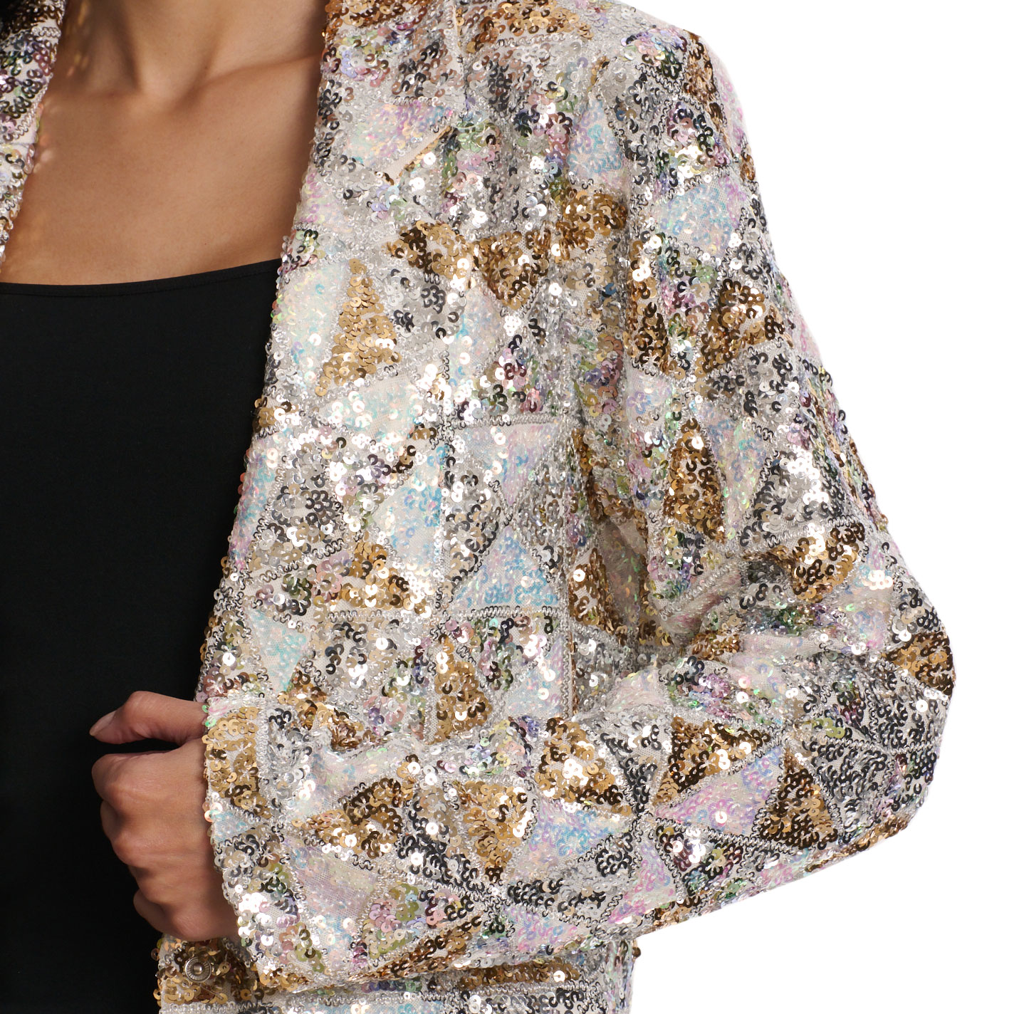 Miss Me Women's Gold & Iridescent Triangle Sequined Blazer - Image 1