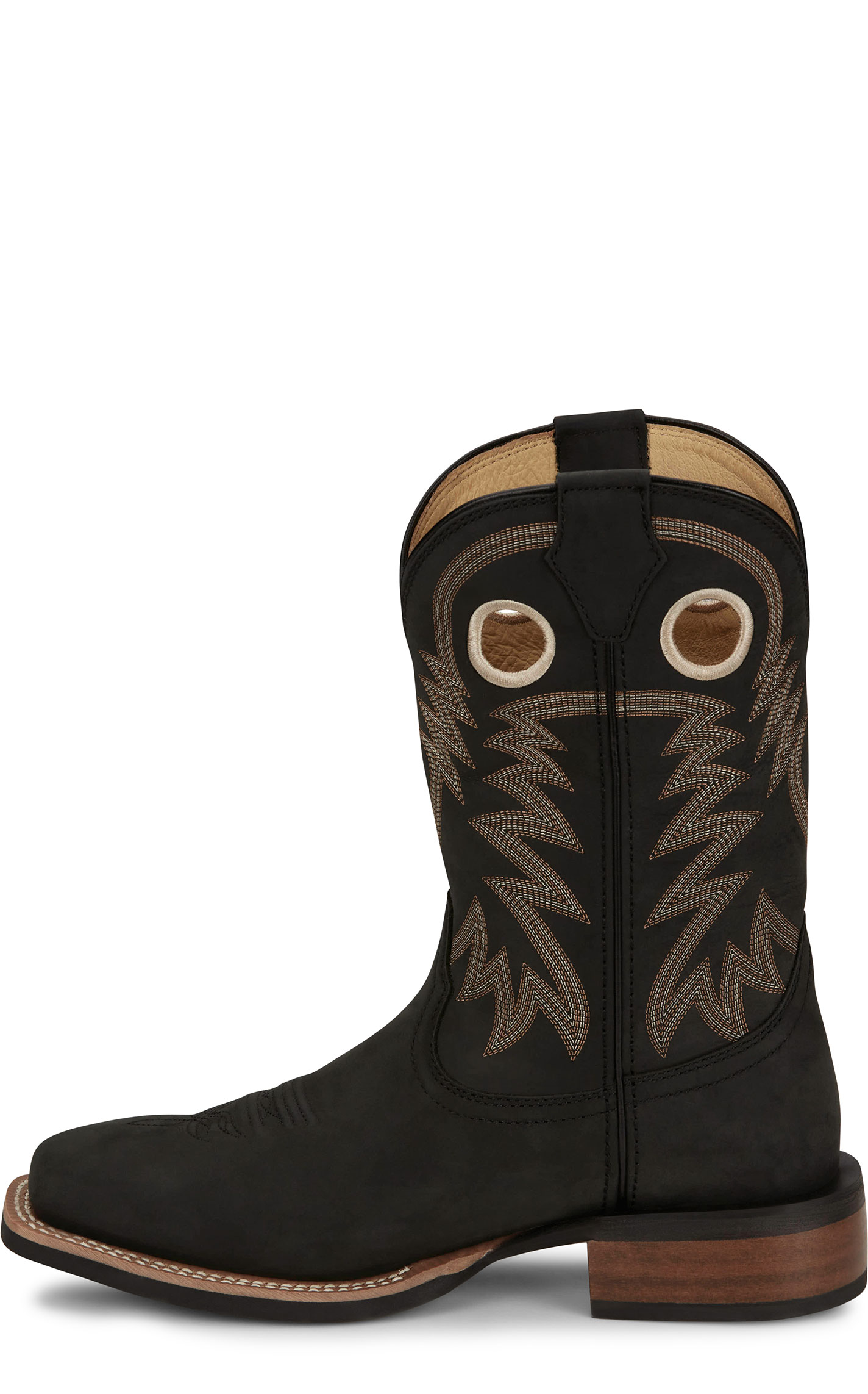 Justin Men’s Shane Frontier Black Leather Square Toe Cowboy Boots - Image 1