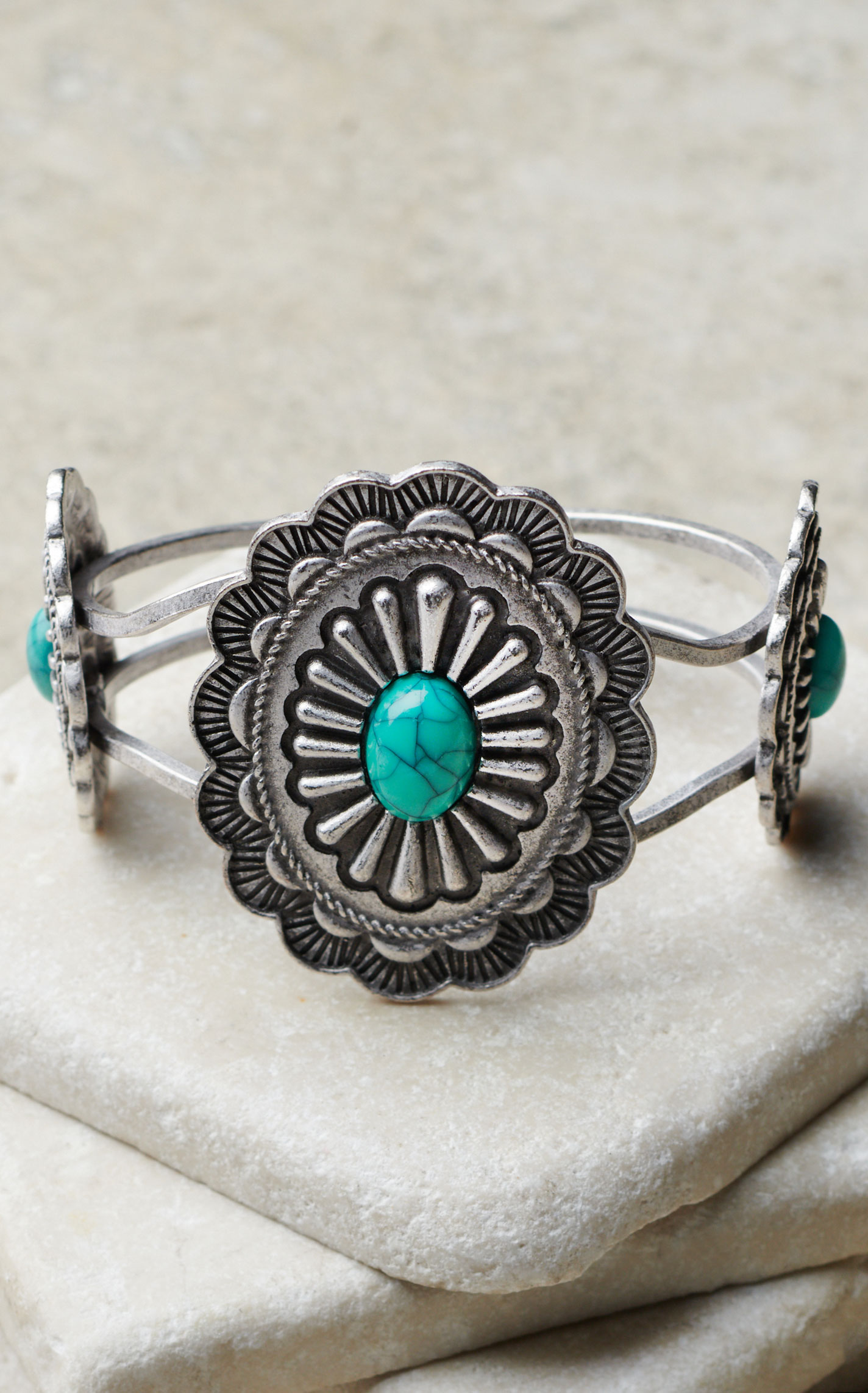 Rockin' C Silver & Turquoise Stone Concho Bracelet - Image 1