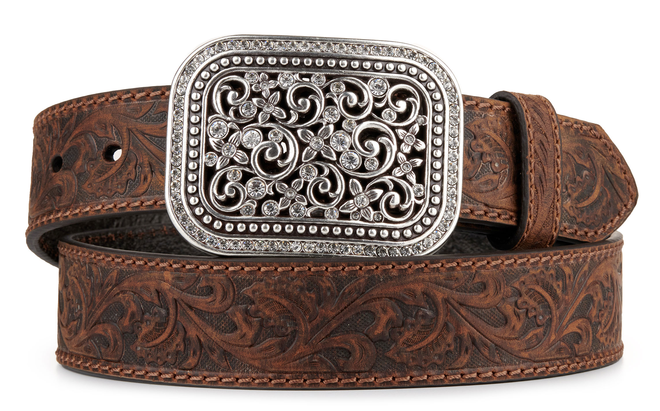 Ariat Women's Medium Brown Rhinestone Filigree Belt - Image 1