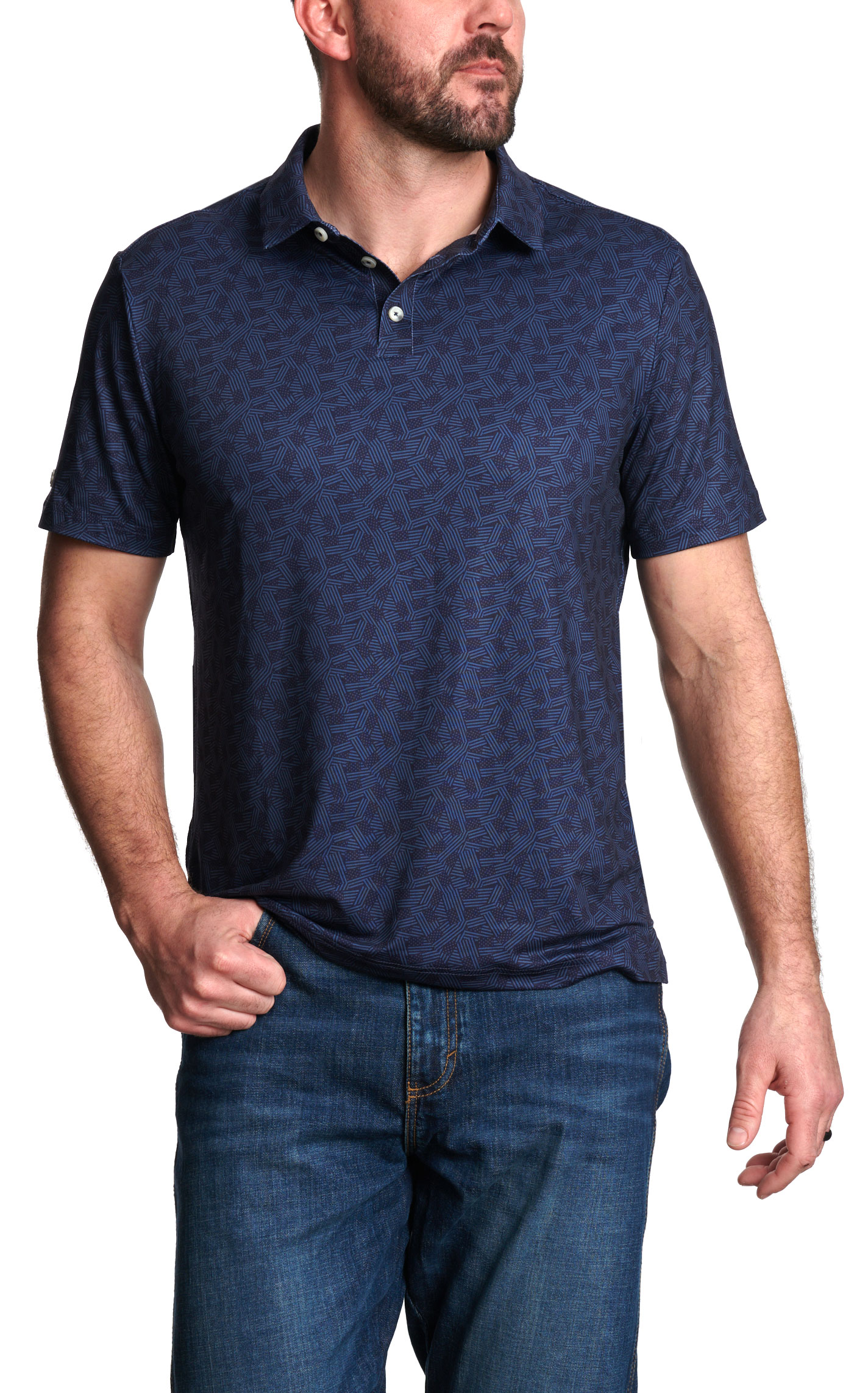Burlebo Men's Navy Stars and Stripes Performance Polo  - Image 1