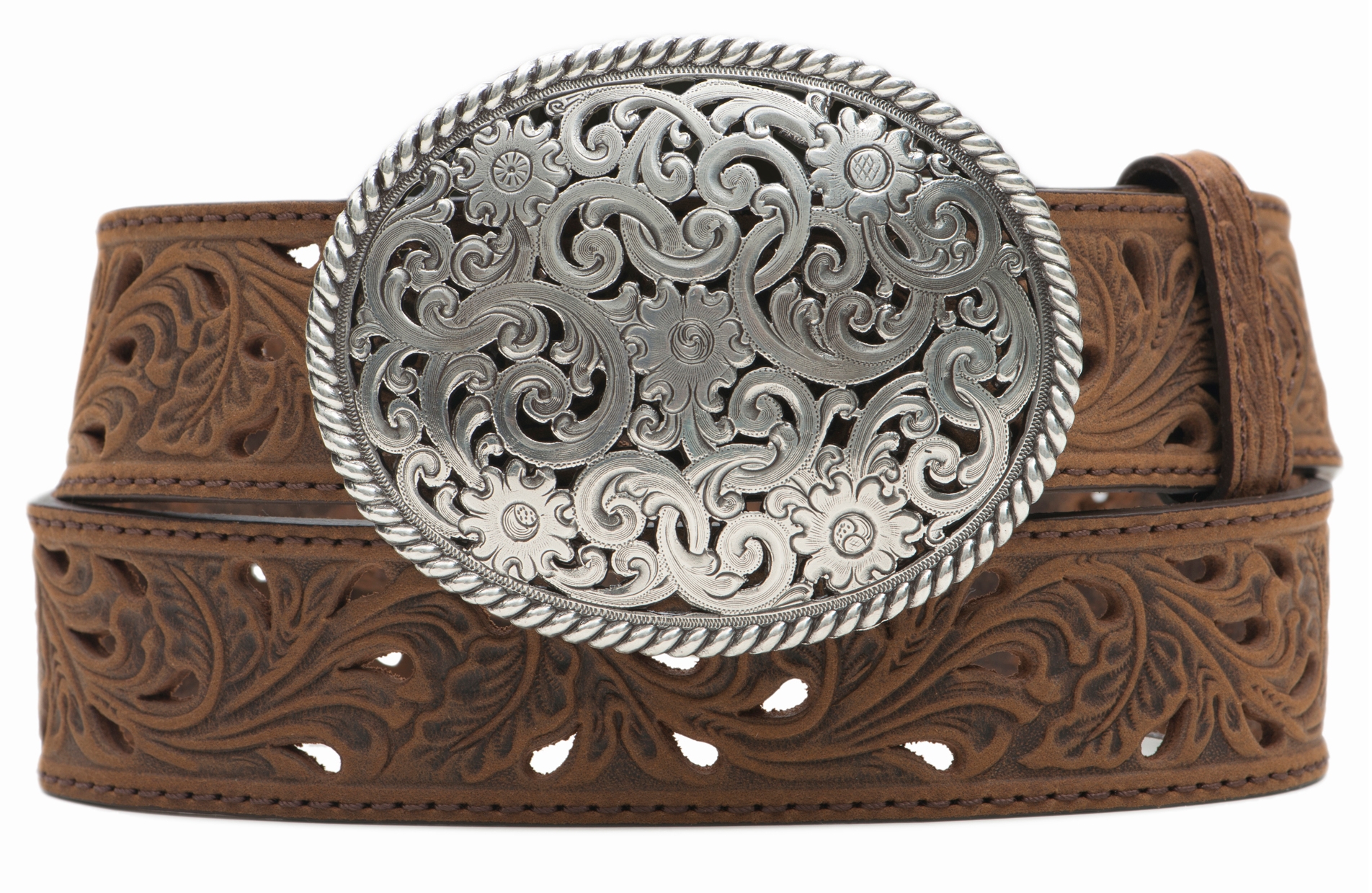 Tony Lama Women's Brown Pierced Filigree Trophy Belt - Image 1