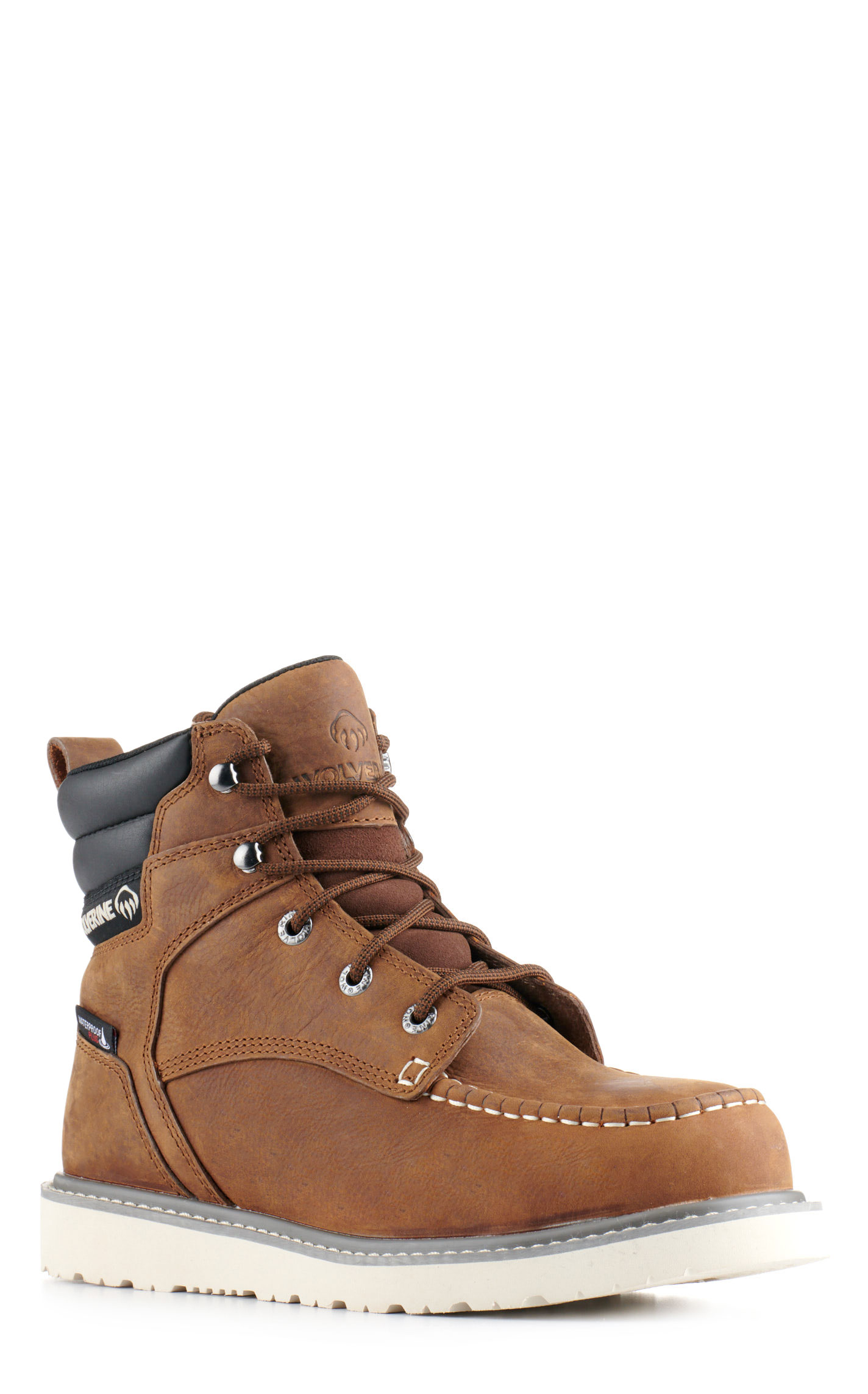 Wolverine Men's Tradesman Sudan Brown Waterproof Moc Steel Toe Wedge Work Boots - Image 7