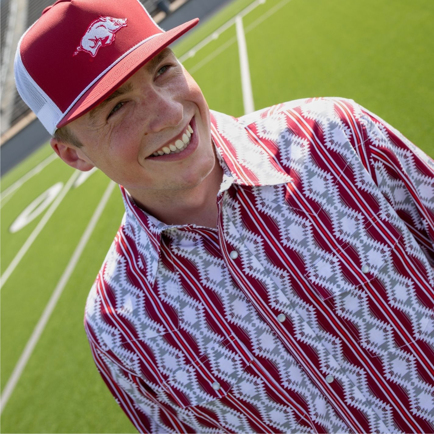 Checotah Men's Red Aztec Print Western Shirt - Image 1