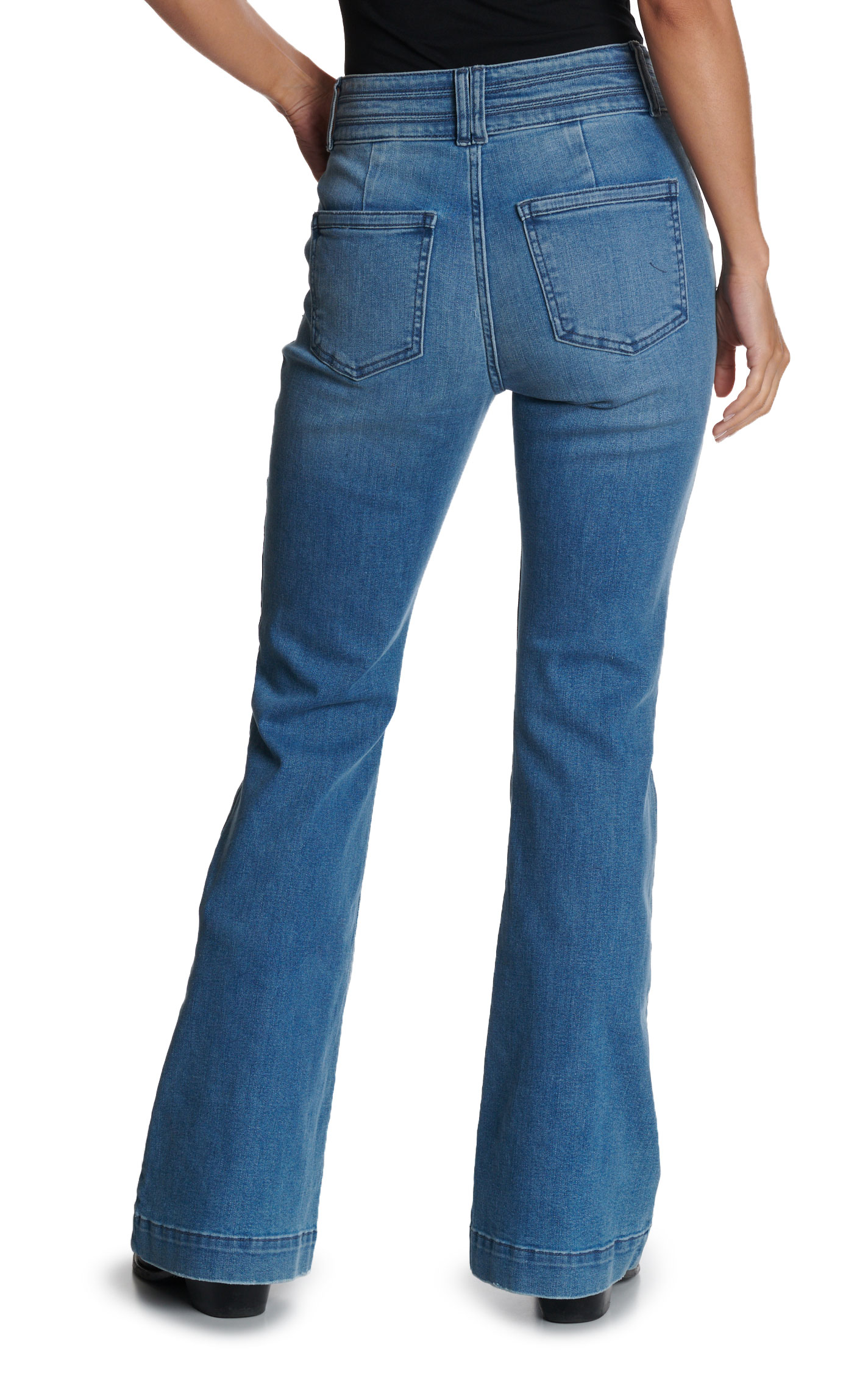 Sneak Peek Women's Medium Wash Double Button Trouser Leg Jeans - Image 1